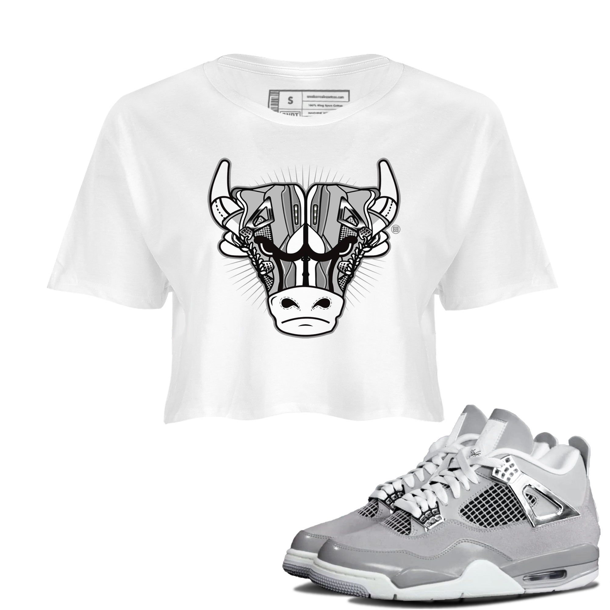 Air Jordan 4 Retro Frozen Moments shirt to match jordans Sneaker Bull Head Streetwear Sneaker Shirt Air Jordan 4 Frozen Moments Drip Gear Zone Sneaker Matching Clothing White 1 Crop T-Shirt
