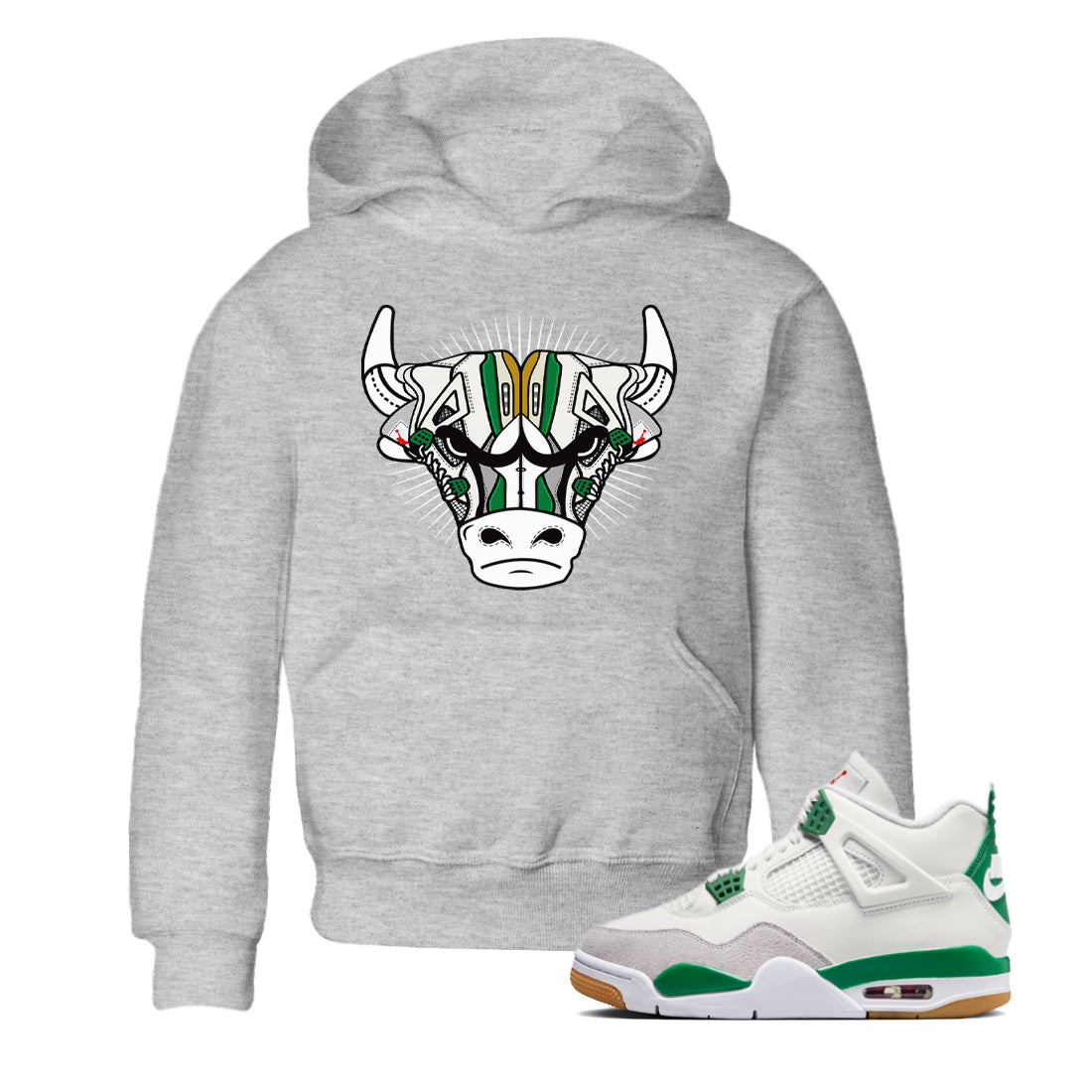 Air Jordan 4 Pine Green Sneaker Match Tees Sneaker Bull Head Streetwear Sneaker Shirt Nike SB Air Jordan 4 Pine Green Sneaker Release Tees Kids Shirts Heather Grey 1