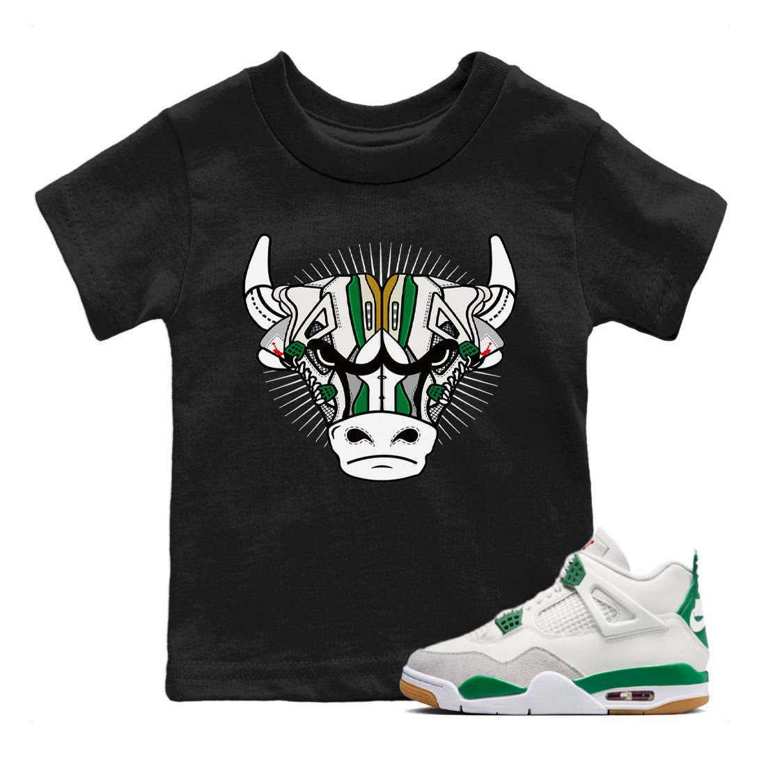 Air Jordan 4 Pine Green Sneaker Match Tees Sneaker Bull Head Streetwear Sneaker Shirt Nike SB Air Jordan 4 Pine Green Sneaker Release Tees Kids Shirts Black 1
