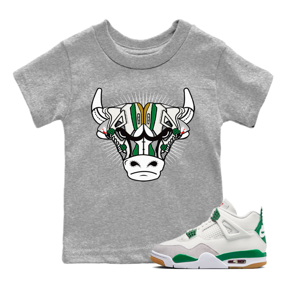 Air Jordan 4 Pine Green Sneaker Bull Head Baby and Kids Streetwear Sneaker Shirt Nike SB Air Jordan 4 Pine Green Kids Streetwear Sneaker Shirt Size Chart