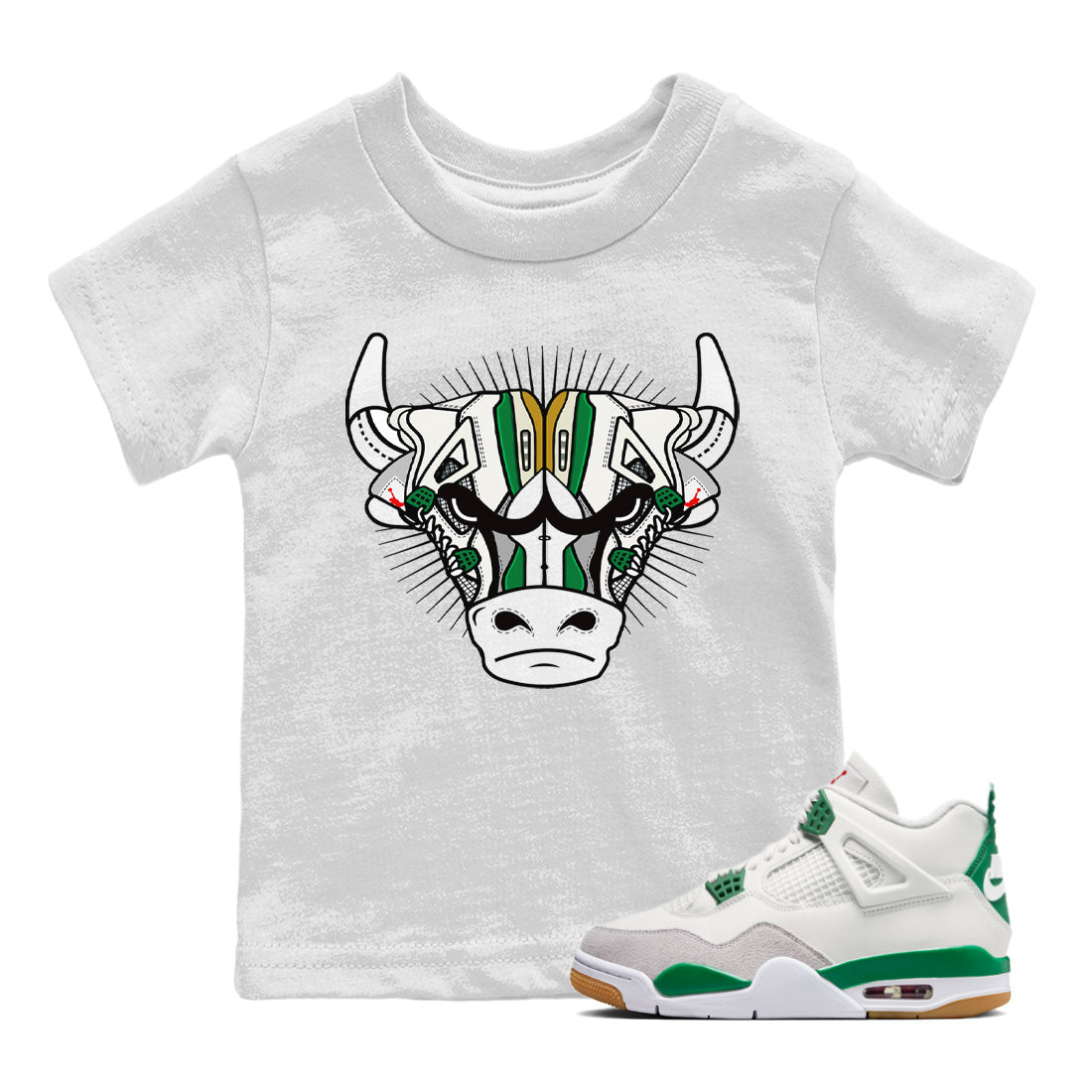 Air Jordan 4 Pine Green Sneaker Match Tees Sneaker Bull Head Streetwear Sneaker Shirt Nike SB Air Jordan 4 Pine Green Sneaker Release Tees Kids Shirts White 1