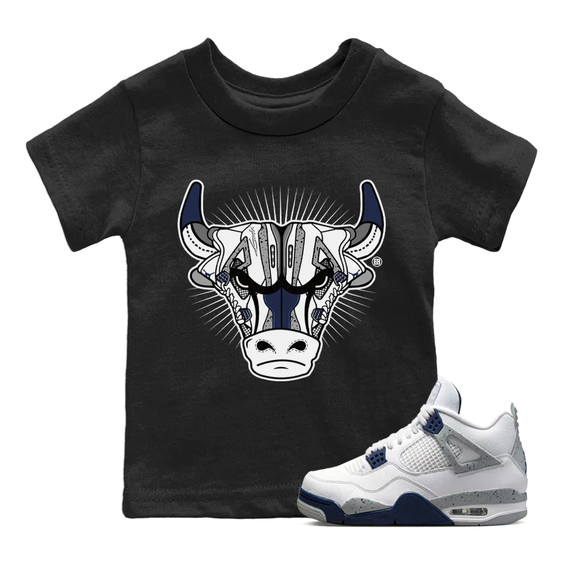 Jordan 4 Midnight Navy Sneaker Matching T-Shirt Sneaker Bull Head Sneaker Tees Jordan 4 Midnight Navy Sneaker Release Tees Kids Shirts