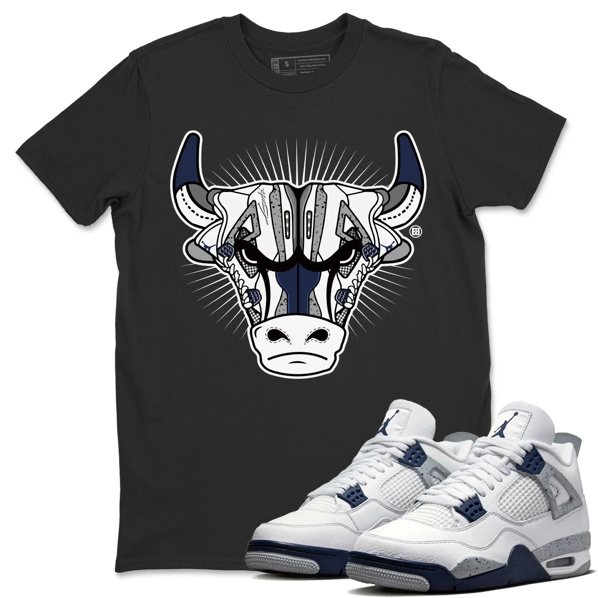 Jordan 4 Midnight Navy Shirt To Match Jordans Sneaker Bull Head Sneaker Tees Jordan 4 Midnight Navy Drip Gear Zone Sneaker Matching Clothing Unisex Shirts