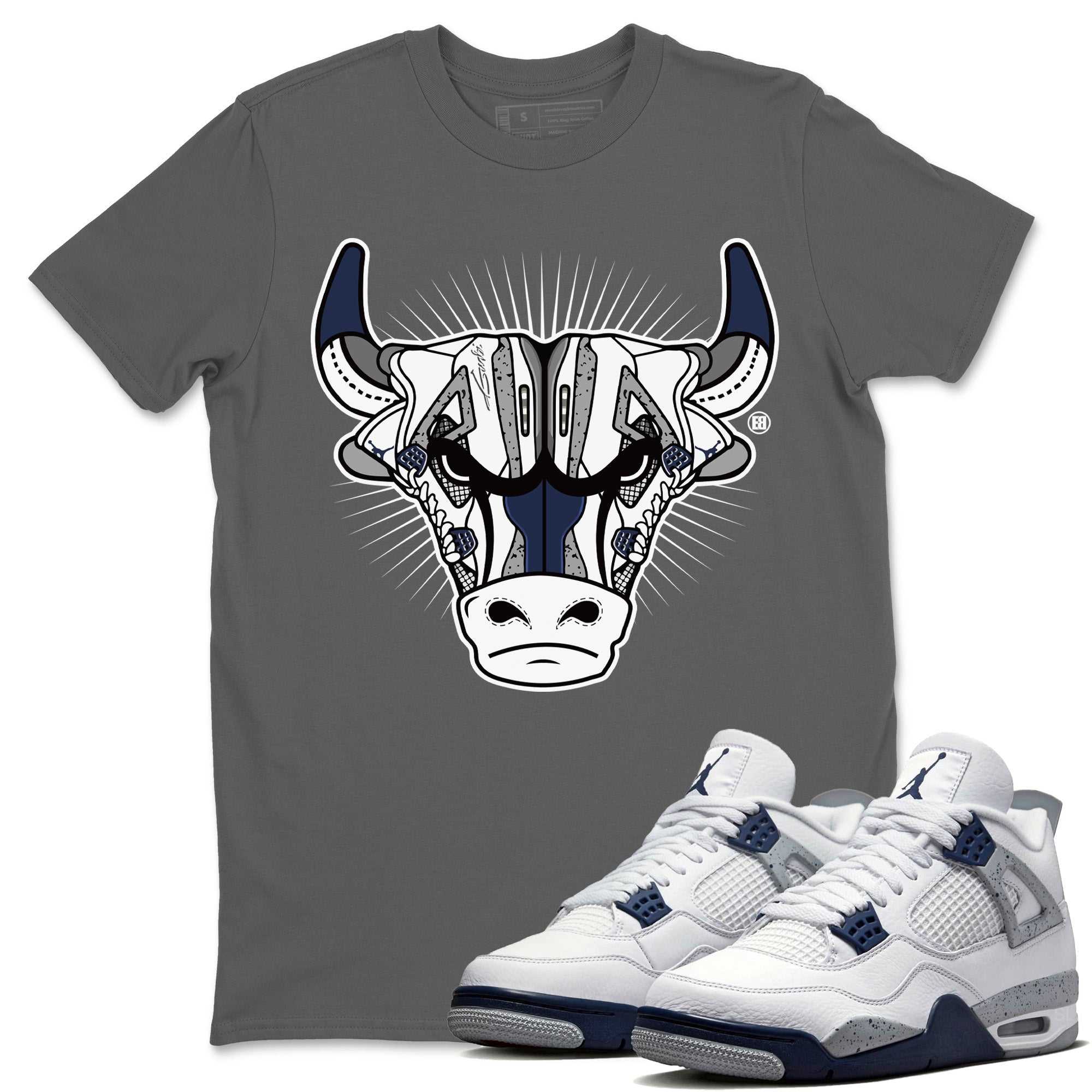Jordan 4 Midnight Navy Shirt To Match Jordans Sneaker Bull Head Sneaker Tees Jordan 4 Midnight Navy Drip Gear Zone Sneaker Matching Clothing Unisex Shirts