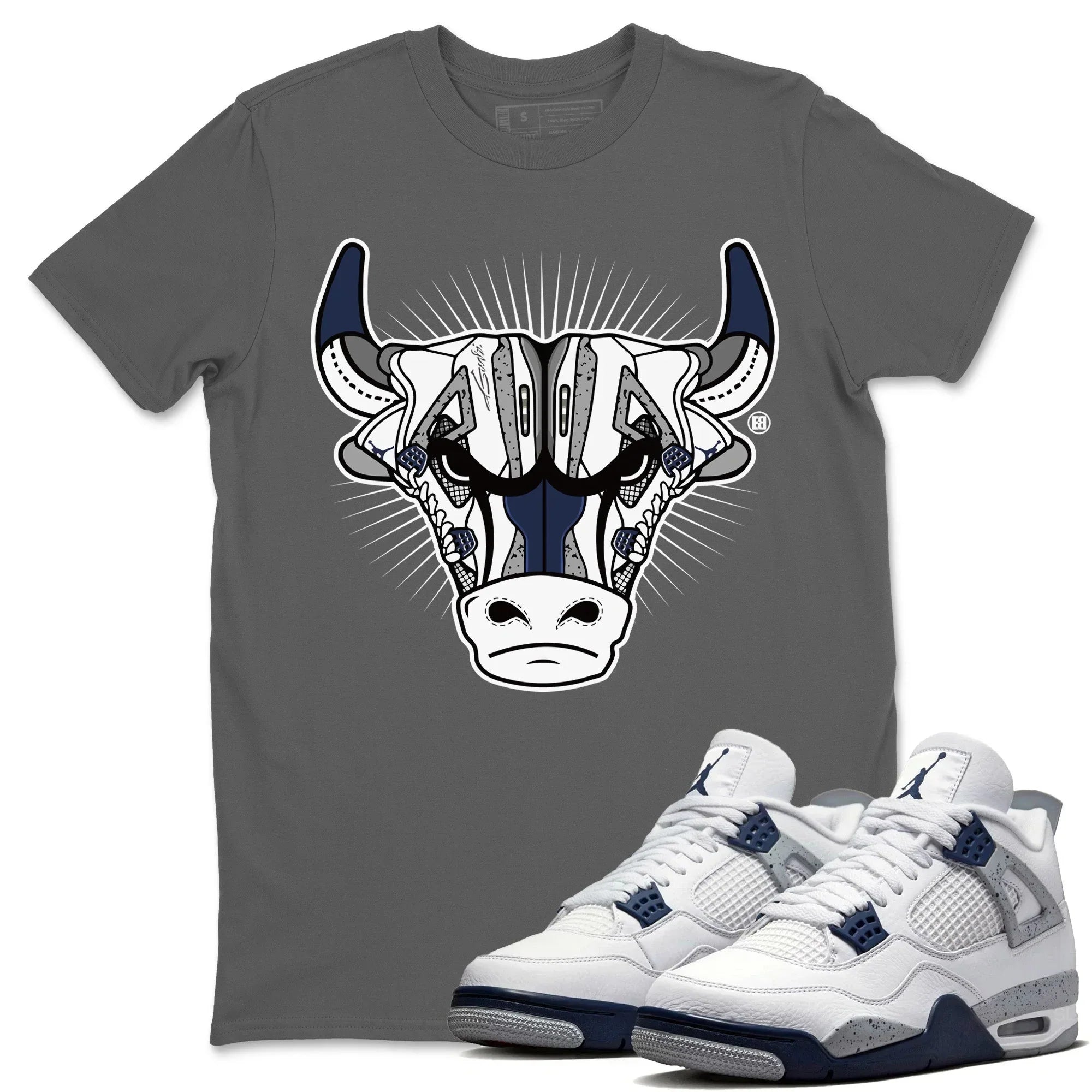 Jordan 4 Midnight Navy Shirt To Match Jordans Sneaker Bull Head Sneaker Tees Jordan 4 Midnight Navy Drip Gear Zone Sneaker Matching Clothing Unisex Shirts