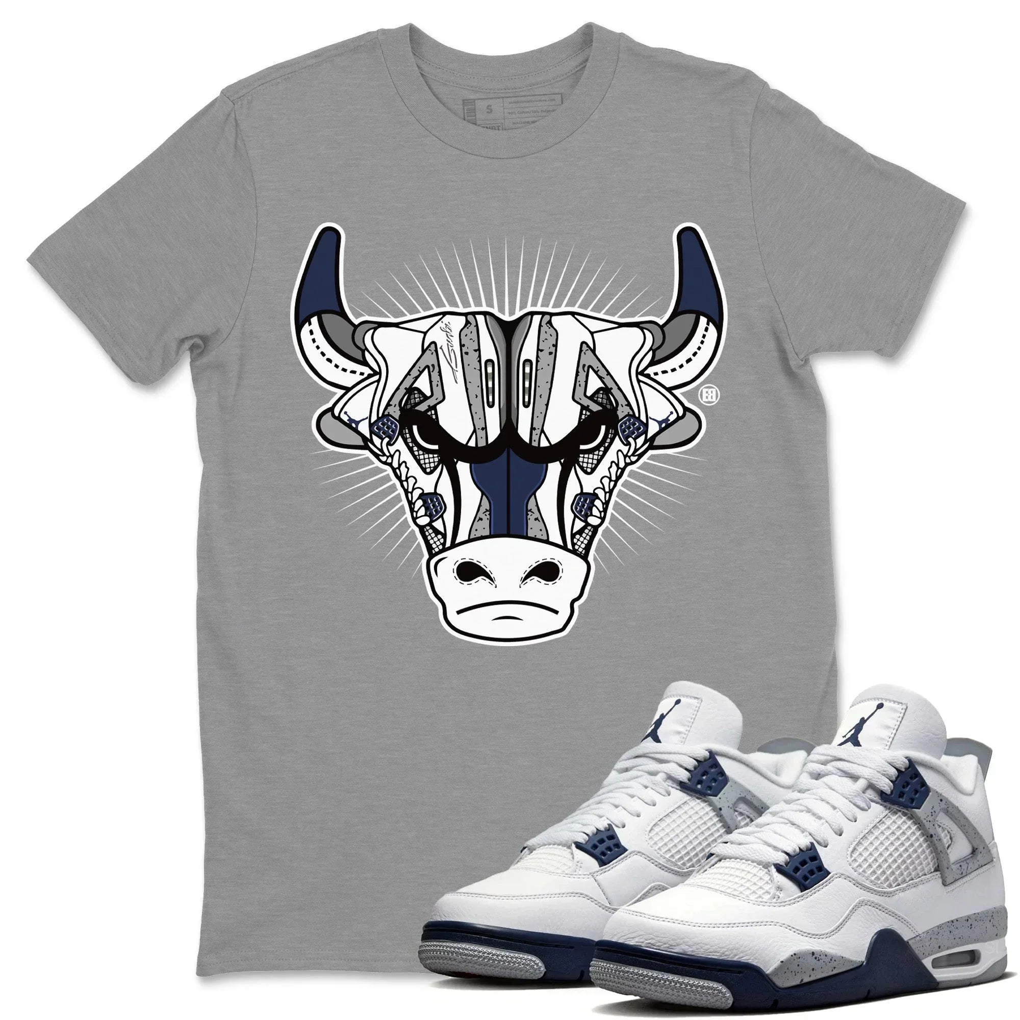 Jordan 4 Midnight Navy Shirt To Match Jordans Sneaker Bull Head Sneaker Tees Jordan 4 Midnight Navy Drip Gear Zone Sneaker Matching Clothing Unisex Shirts