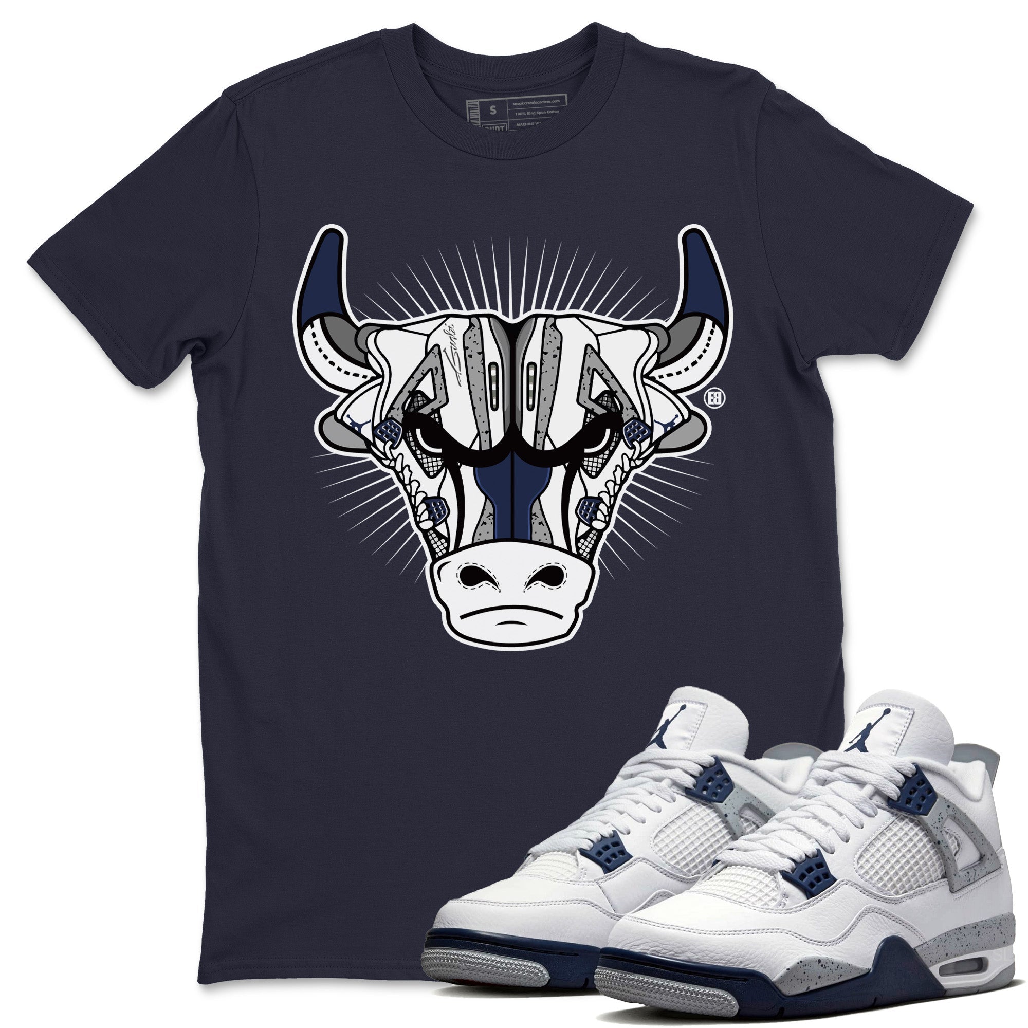 Jordan 4 Midnight Navy Shirt To Match Jordans Sneaker Bull Head Sneaker Tees Jordan 4 Midnight Navy Drip Gear Zone Sneaker Matching Clothing Unisex Shirts