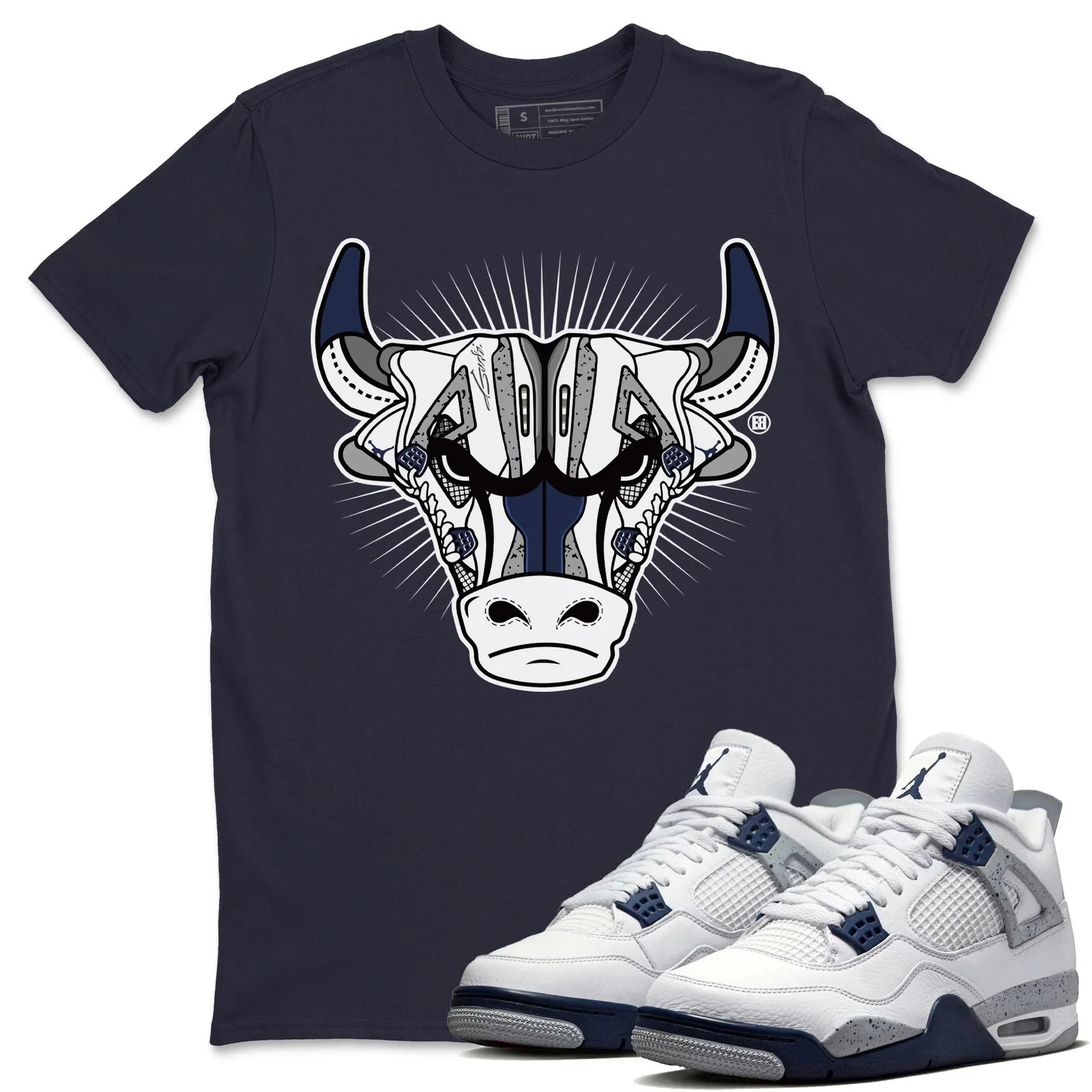 Jordan 4 Midnight Navy Shirt To Match Jordans Sneaker Bull Head Sneaker Tees Jordan 4 Midnight Navy Drip Gear Zone Sneaker Matching Clothing Unisex Shirts