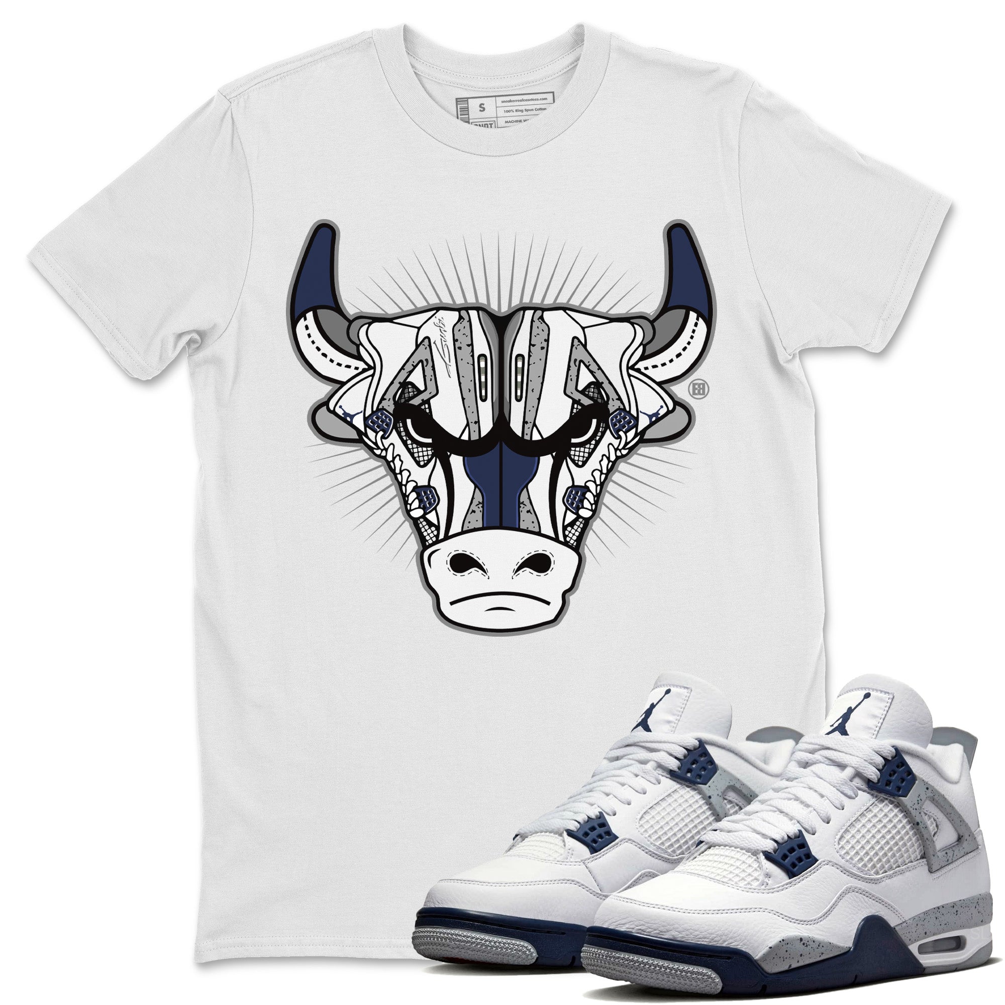 Jordan 4 Midnight Navy Shirt To Match Jordans Sneaker Bull Head Sneaker Tees Jordan 4 Midnight Navy Drip Gear Zone Sneaker Matching Clothing Unisex Shirts