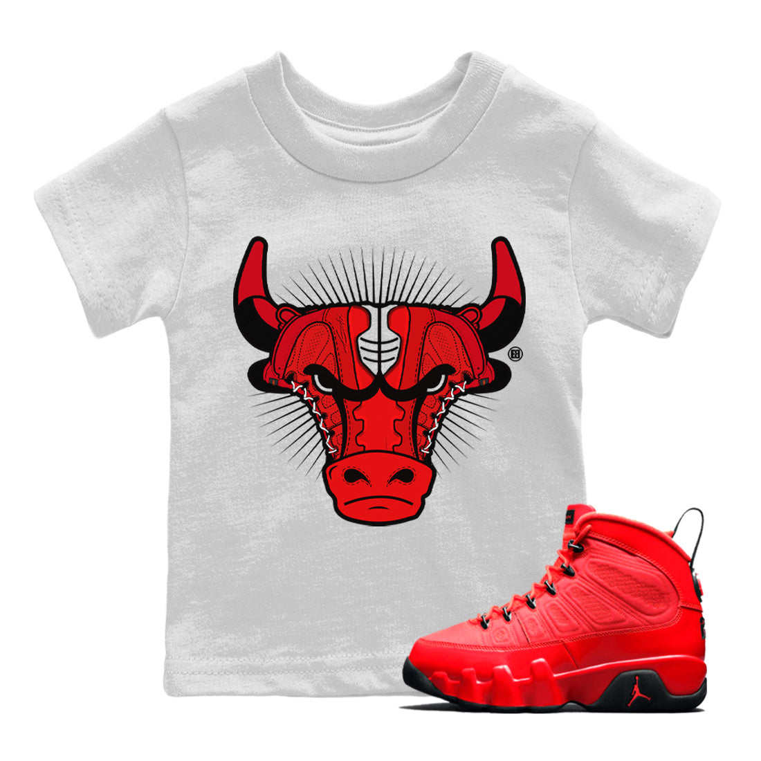 Jordan 9 Chile Red Shirt To Match Jordans Sneaker Bull Head Sneaker Tees Jordan 9 Chile Red Drip Gear Zone Sneaker Matching Clothing Kids Shirts