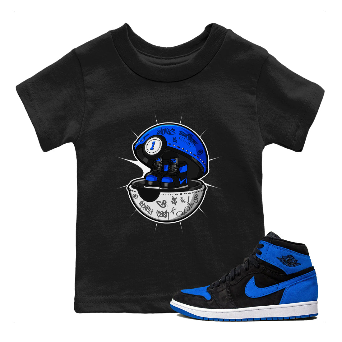 Air Jordan 1 Royal Reimagined shirt to match jordans Sneaker Capsule sneaker tees AJ1 Royal Reimagined Drip Gear Zone Kids Baby Toddler sneaker shirts Black 1 T-Shirt