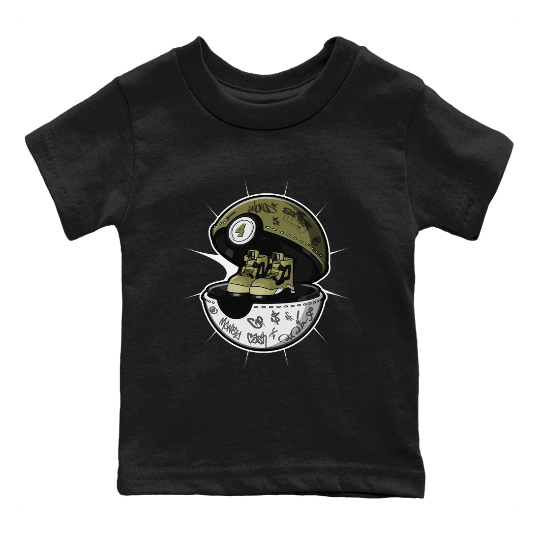 Air Jordan 4 Medium Olive shirt to match jordans streetwear brand Sneaker Capsule sneaker tees AJ4 Medium Olive Drip Gear Zone Baby Toddler Black 2 T-Shirt