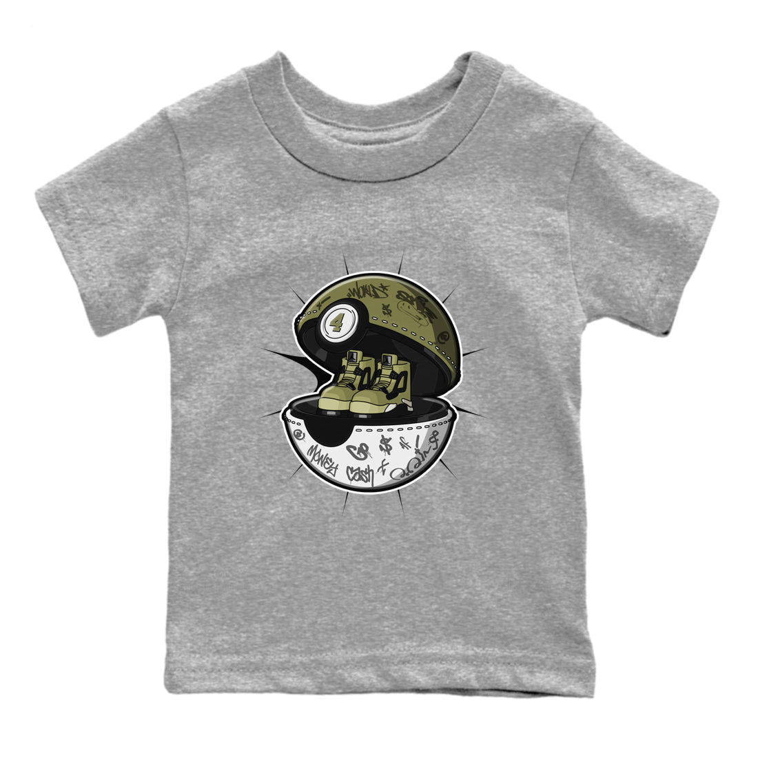 Air Jordan 4 Medium Olive shirt to match jordans streetwear brand Sneaker Capsule sneaker tees AJ4 Medium Olive Drip Gear Zone Baby Toddler Heather Grey 2 T-Shirt
