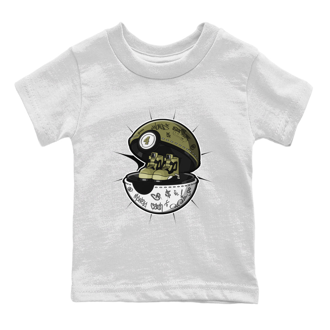 Air Jordan 4 Medium Olive shirt to match jordans streetwear brand Sneaker Capsule sneaker tees AJ4 Medium Olive Drip Gear Zone Baby Toddler White 2 T-Shirt