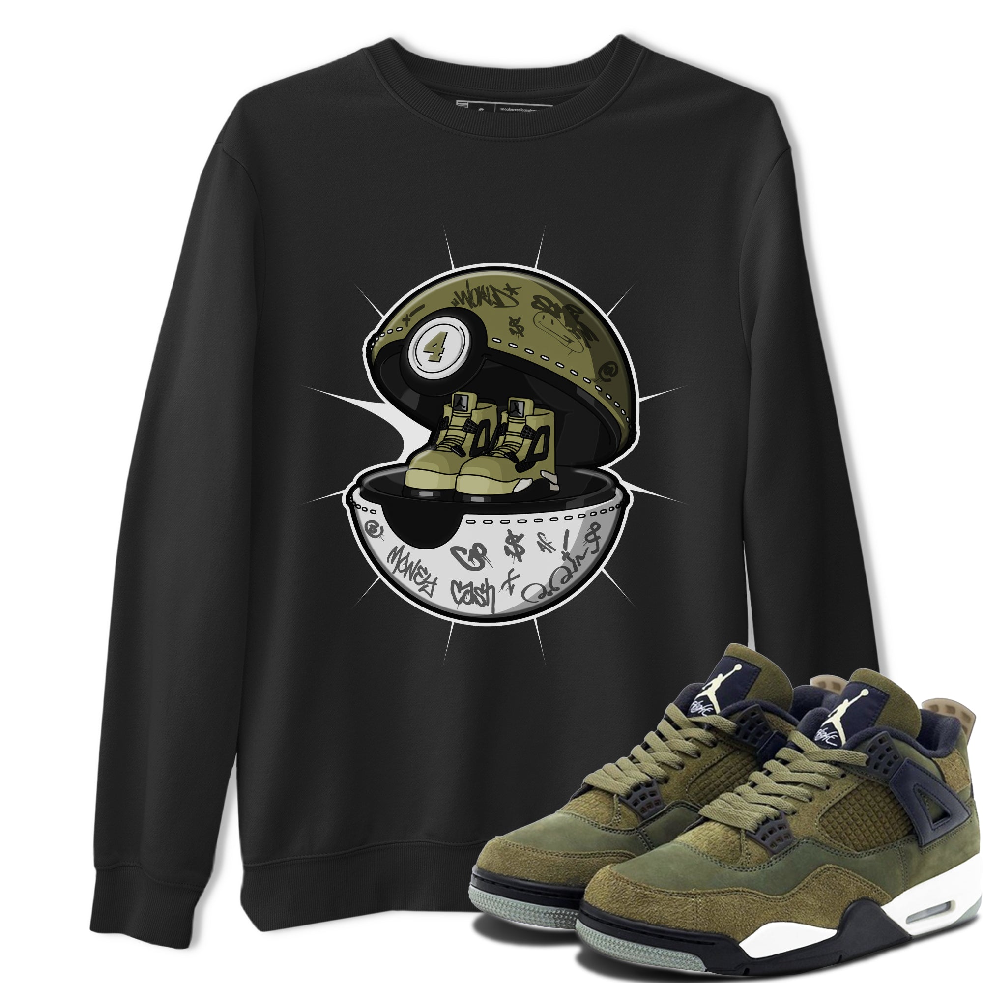 Air Jordan 4 Medium Olive shirt to match jordans streetwear brand Sneaker Capsule sneaker tees AJ4 Medium Olive Drip Gear Zone Unisex Black 1 T-Shirt