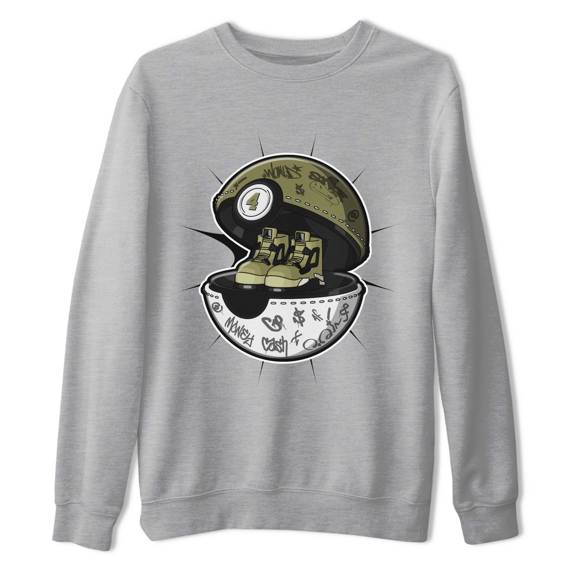 Air Jordan 4 Medium Olive shirt to match jordans streetwear brand Sneaker Capsule sneaker tees AJ4 Medium Olive Drip Gear Zone Unisex Heather Grey 2 T-Shirt