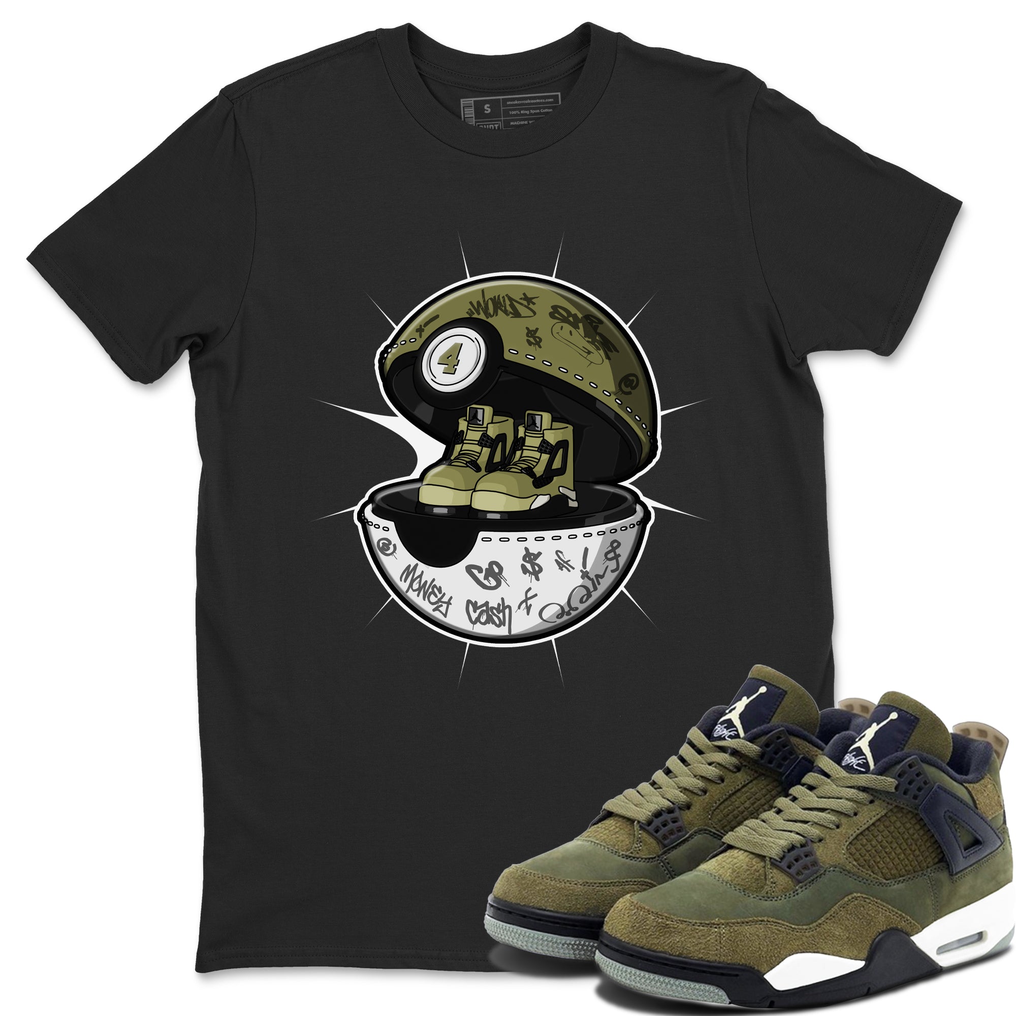 Air Jordan 4 Medium Olive shirt to match jordans streetwear brand Sneaker Capsule sneaker tees AJ4 Medium Olive Drip Gear Zone Unisex Black 1 T-Shirt