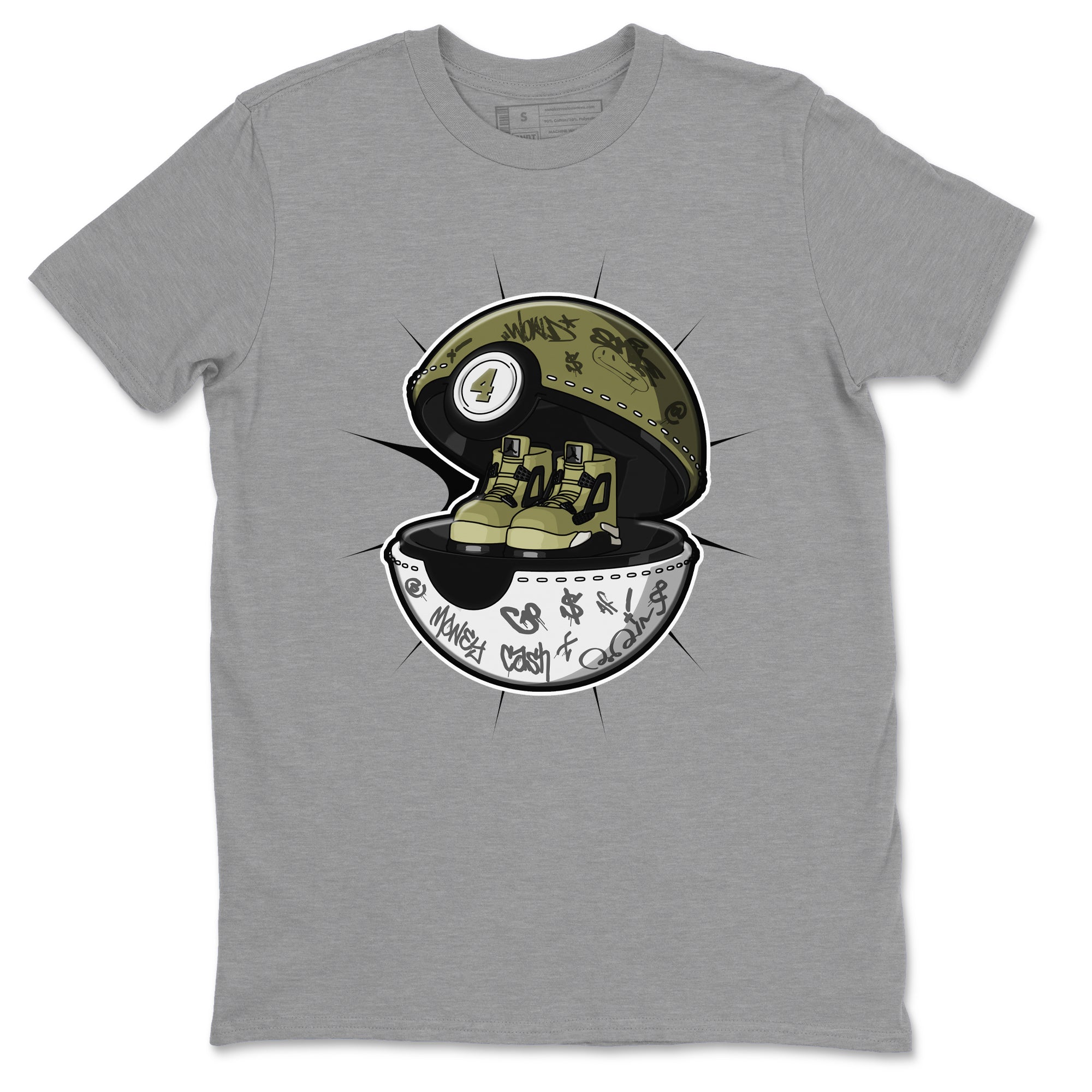 Air Jordan 4 Medium Olive shirt to match jordans streetwear brand Sneaker Capsule sneaker tees AJ4 Medium Olive Drip Gear Zone Unisex Heather Grey 2 T-Shirt