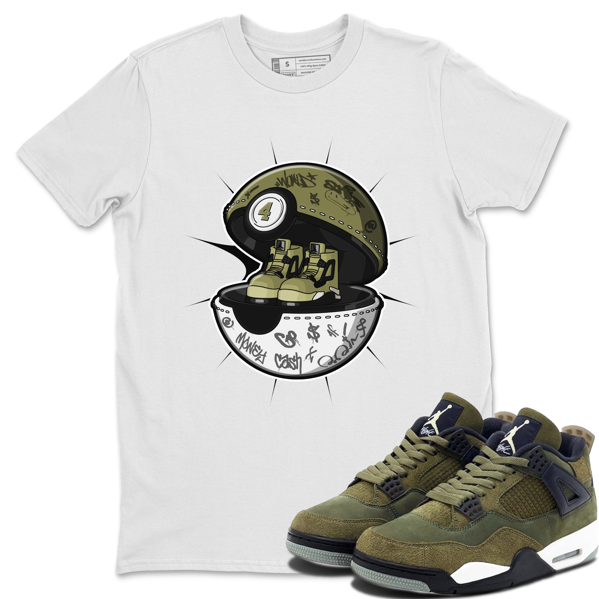 Air Jordan 4 Medium Olive shirt to match jordans streetwear brand Sneaker Capsule sneaker tees AJ4 Medium Olive Drip Gear Zone Unisex White 1 T-Shirt