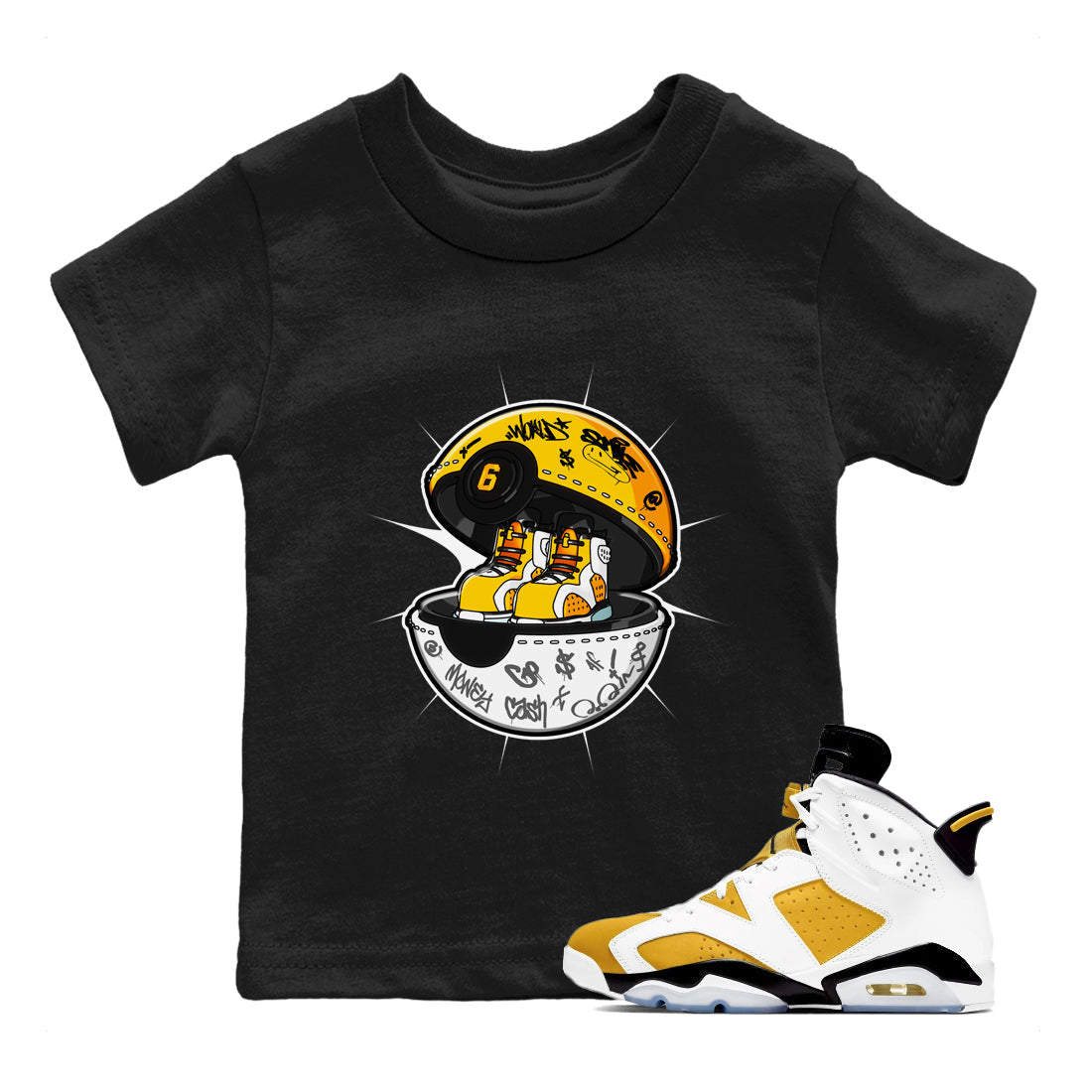 Air Jordan 6 Yellow Ochre shirt to match jordans Sneaker Capsule sneaker tees streetwear brand AJ6 Yellow Ochre Drip Gear Zone Brand Baby Toddler Black 1 T-Shirt