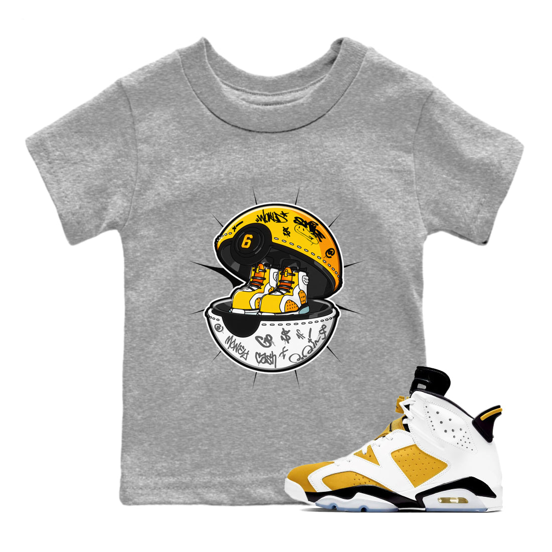Air Jordan 6 Yellow Ochre shirt to match jordans Sneaker Capsule sneaker tees streetwear brand AJ6 Yellow Ochre Drip Gear Zone Brand Baby Toddler Heather Grey 1 T-Shirt