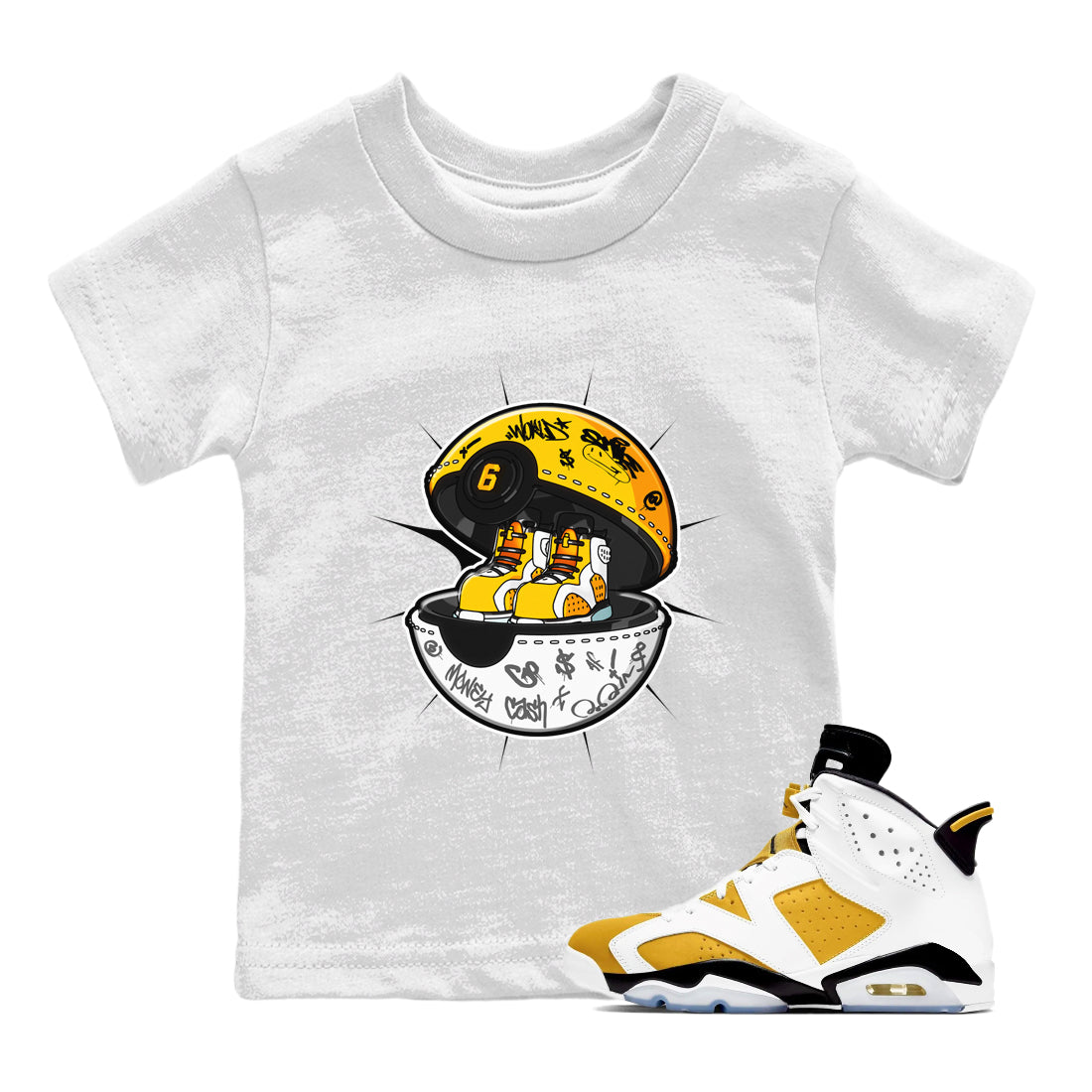 Air Jordan 6 Yellow Ochre shirt to match jordans Sneaker Capsule sneaker tees streetwear brand AJ6 Yellow Ochre Drip Gear Zone Brand Baby Toddler White 1 T-Shirt