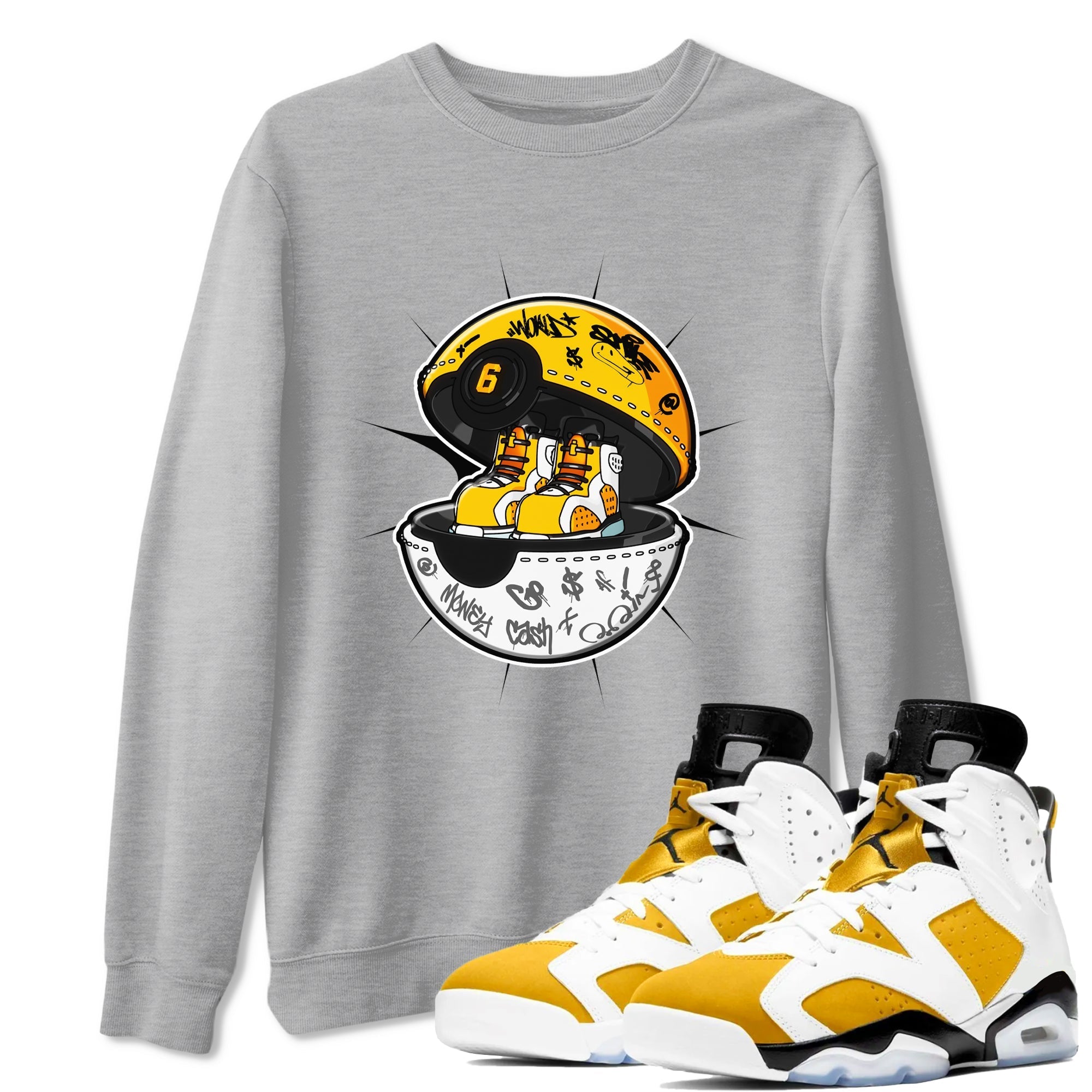 Air Jordan 6 Yellow Ochre shirt to match jordans Sneaker Capsule sneaker tees streetwear brand AJ6 Yellow Ochre Drip Gear Zone Brand Unisex Heather Grey 1 T-Shirt