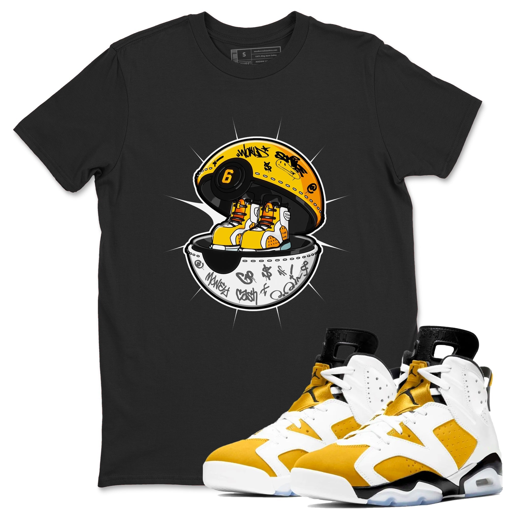 Air Jordan 6 Yellow Ochre shirt to match jordans Sneaker Capsule sneaker tees streetwear brand AJ6 Yellow Ochre Drip Gear Zone Brand Unisex Black 1 T-Shirt