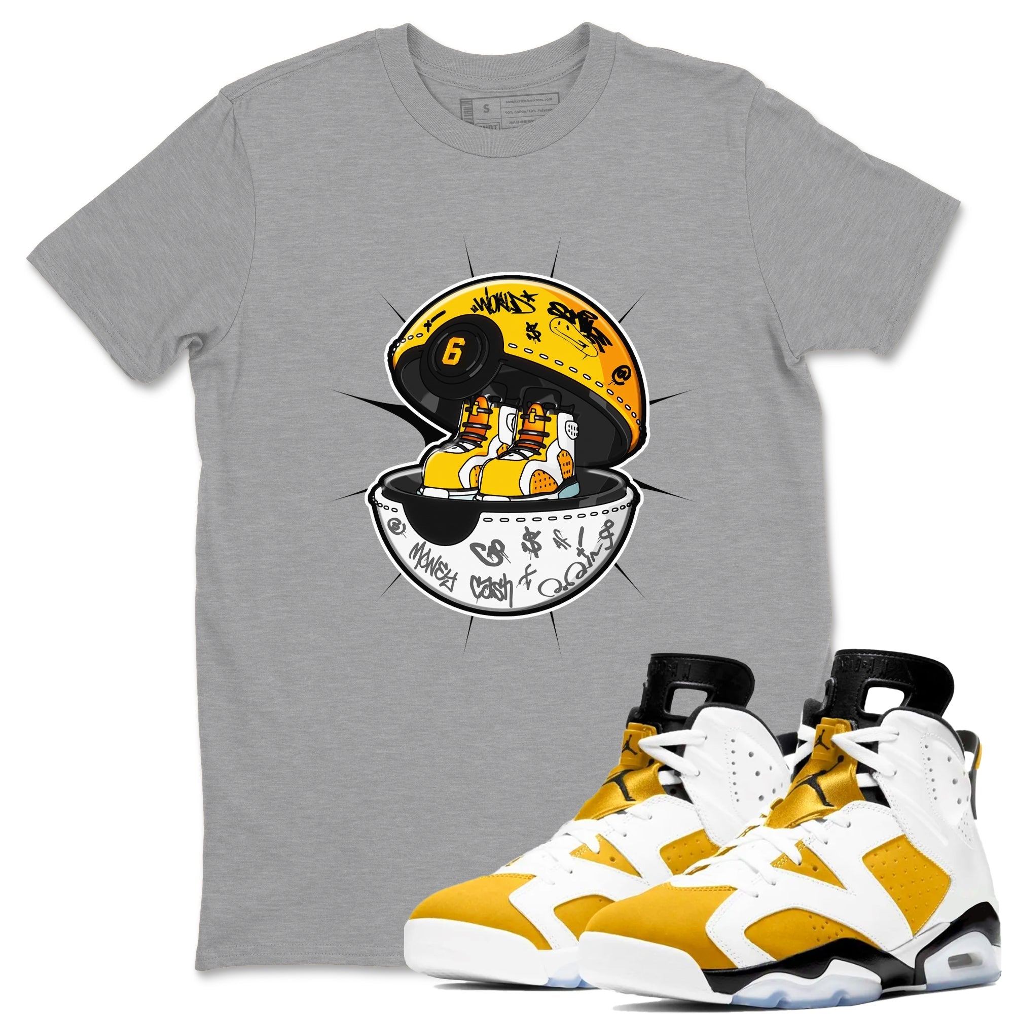 Air Jordan 6 Yellow Ochre shirt to match jordans Sneaker Capsule sneaker tees streetwear brand AJ6 Yellow Ochre Drip Gear Zone Brand Unisex Heather Grey 1 T-Shirt