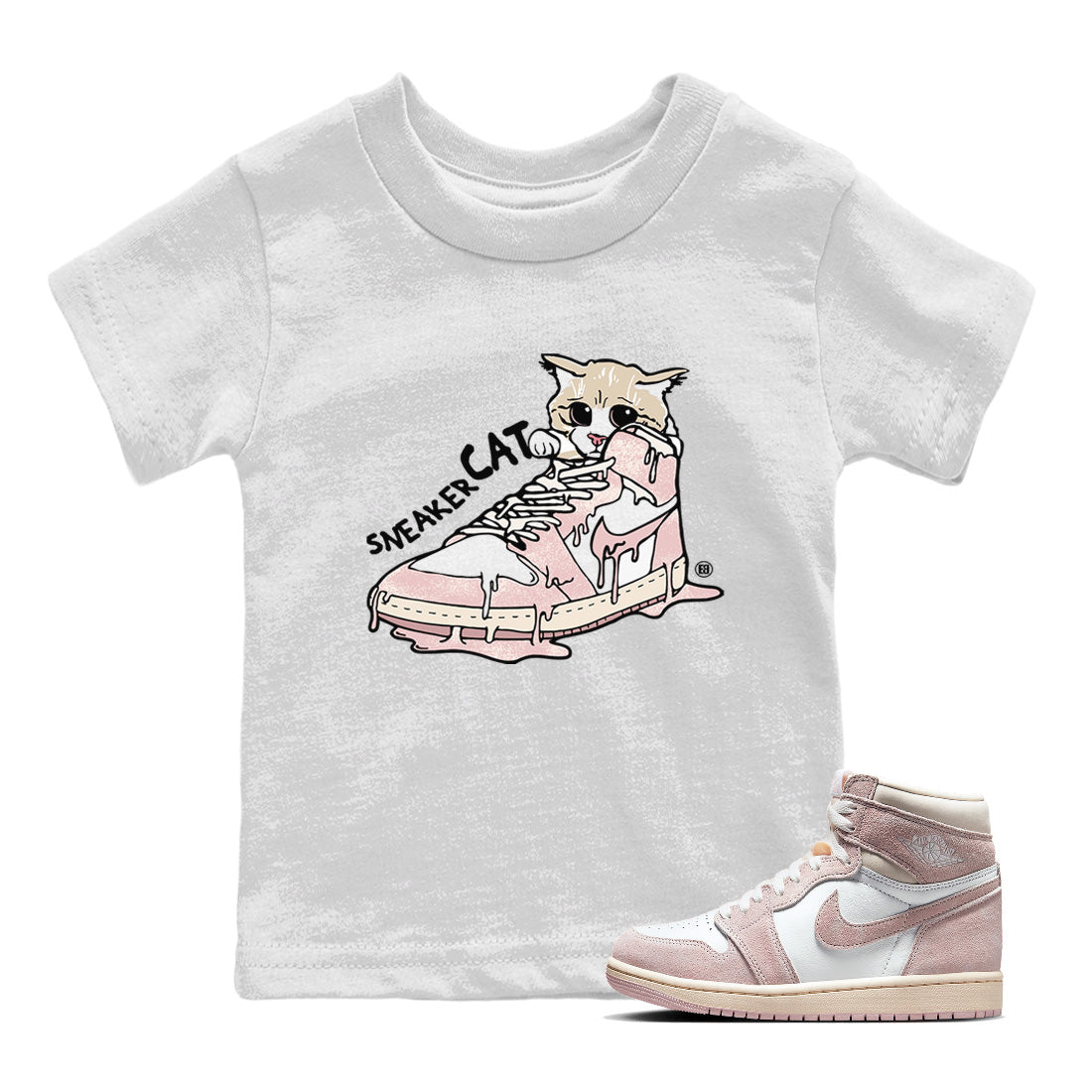 Air Jordan 1 Washed Pink Sneaker Match Tees Sneaker Cat Streetwear Sneaker Shirt Air Jordan 1 High OG WMNS Washed Pink Sneaker Release Tees Kids Shirts White 1
