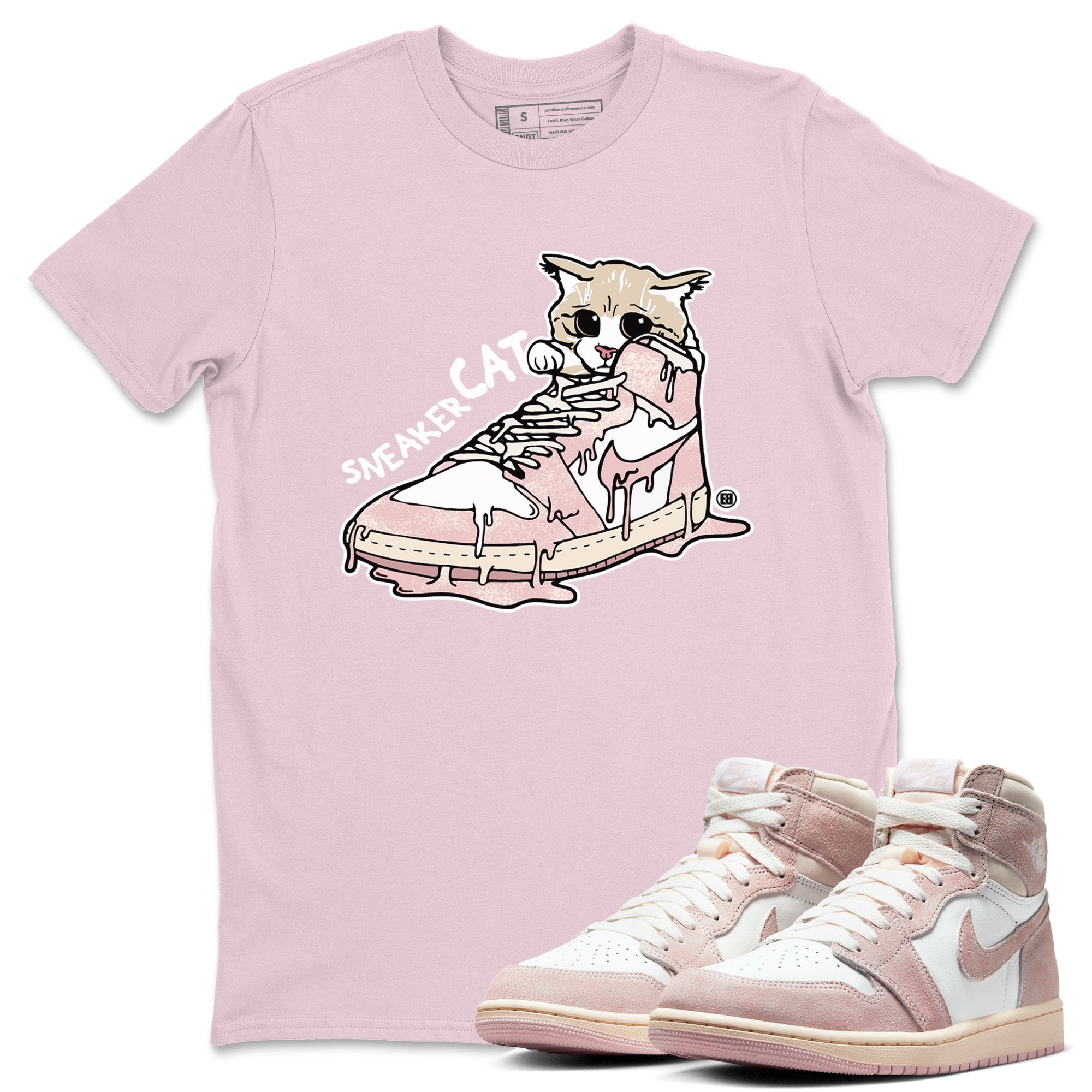 Air Jordan 1 Washed Pink Sneaker Cat Crew Neck Streetwear Sneaker Shirt Air Jordan 1 High OG WMNS Washed Pink Sneaker T-Shirts Washing and Care Tip