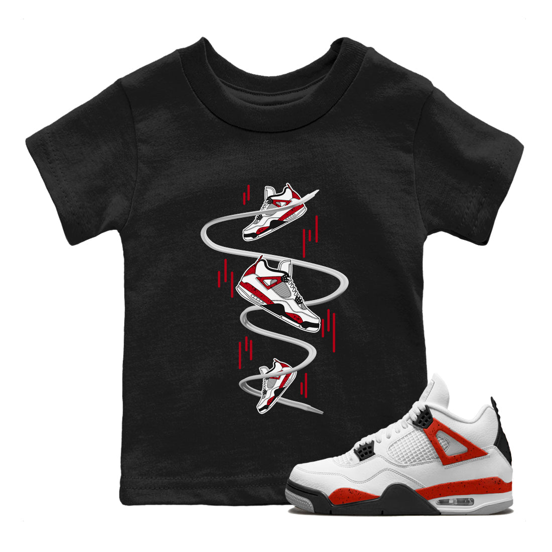 Air Jordan 4 Red Cement Sneaker Match Tees Sneaker Drop Sneaker Tees AJ4 Red Cement Sneaker Release Tees Kids Shirts Black 1