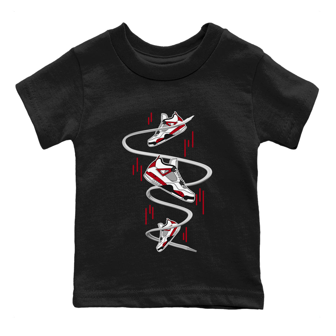 Air Jordan 4 Red Cement Sneaker Match Tees Sneaker Drop Sneaker Tees AJ4 Red Cement Sneaker Release Tees Kids Shirts Black 2