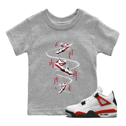 Air Jordan 4 Red Cement Sneaker Match Tees Sneaker Drop Sneaker Tees AJ4 Red Cement Sneaker Release Tees Kids Shirts Heather Grey 1