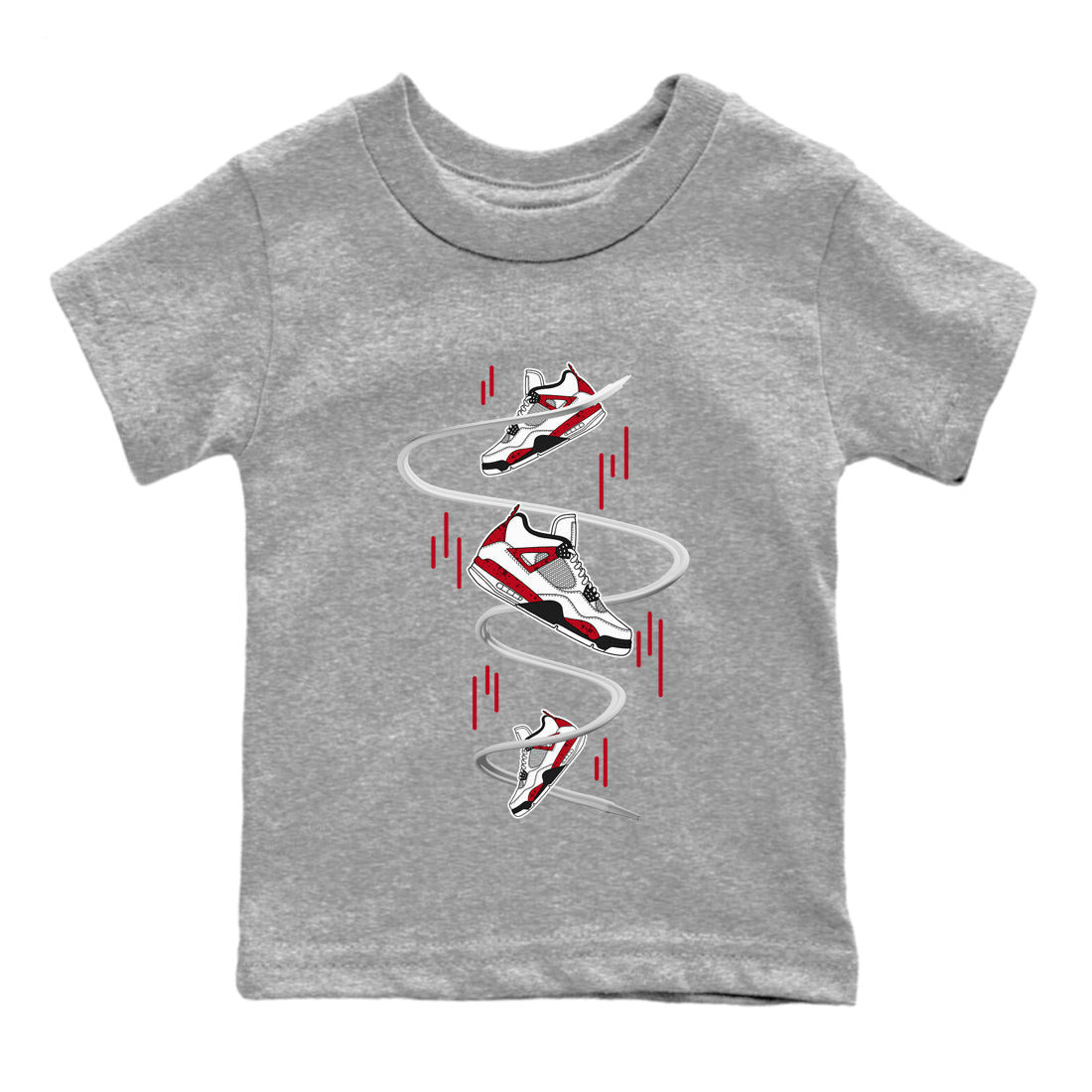 Air Jordan 4 Red Cement Sneaker Match Tees Sneaker Drop Sneaker Tees AJ4 Red Cement Sneaker Release Tees Kids Shirts Heather Grey 2