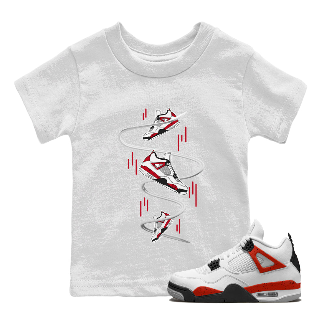 Air Jordan 4 Red Cement Sneaker Match Tees Sneaker Drop Sneaker Tees AJ4 Red Cement Sneaker Release Tees Kids Shirts White 1