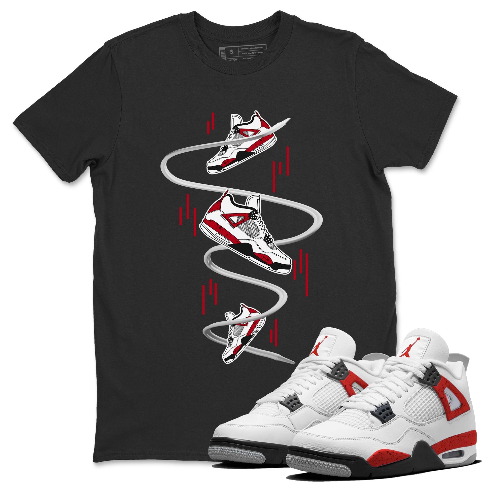 Air Jordan 4 Red Cement Sneaker Match Tees Sneaker Drop Sneaker Tees AJ4 Red Cement Sneaker Release Tees Unisex Shirts Black 1