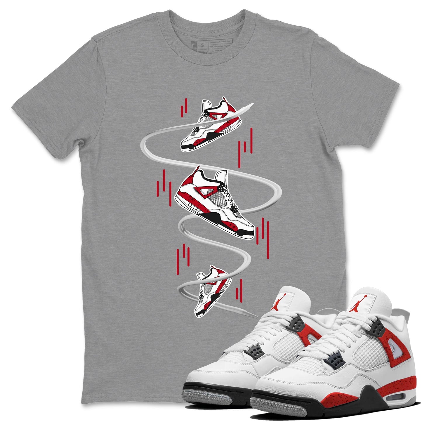 Air Jordan 4 Red Cement Sneaker Match Tees Sneaker Drop Sneaker Tees AJ4 Red Cement Sneaker Release Tees Unisex Shirts Heather Grey 1