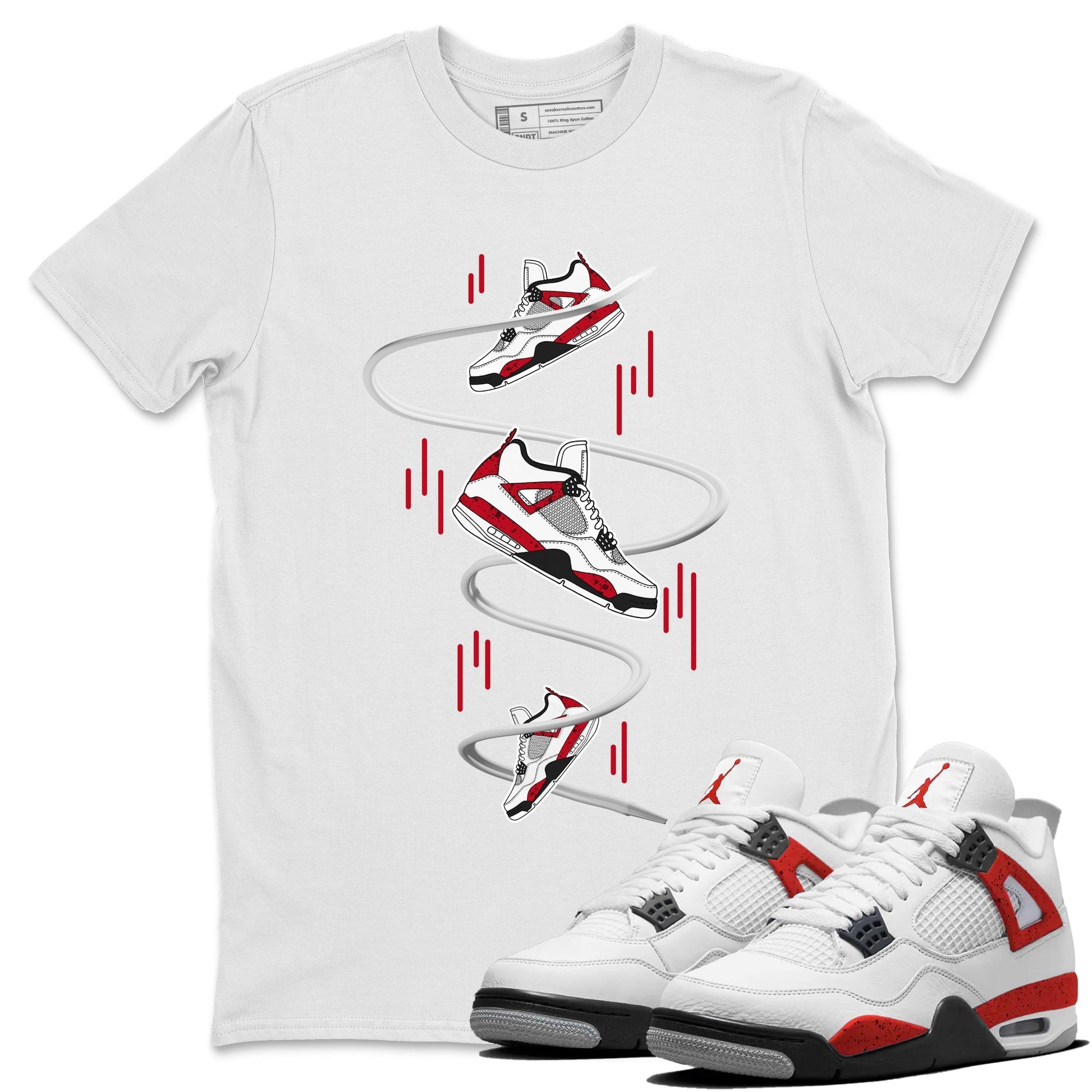 Air Jordan 4 Red Cement Sneaker Match Tees Sneaker Drop Sneaker Tees AJ4 Red Cement Sneaker Release Tees Unisex Shirts White 1