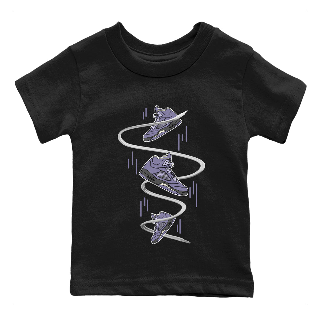 Air Jordan 5 Indigo Haze Sneaker Match Tees Sneaker Drop Sneaker Tees AJ5 Indigo Haze Sneaker Release Tees Kids Shirts Black 2