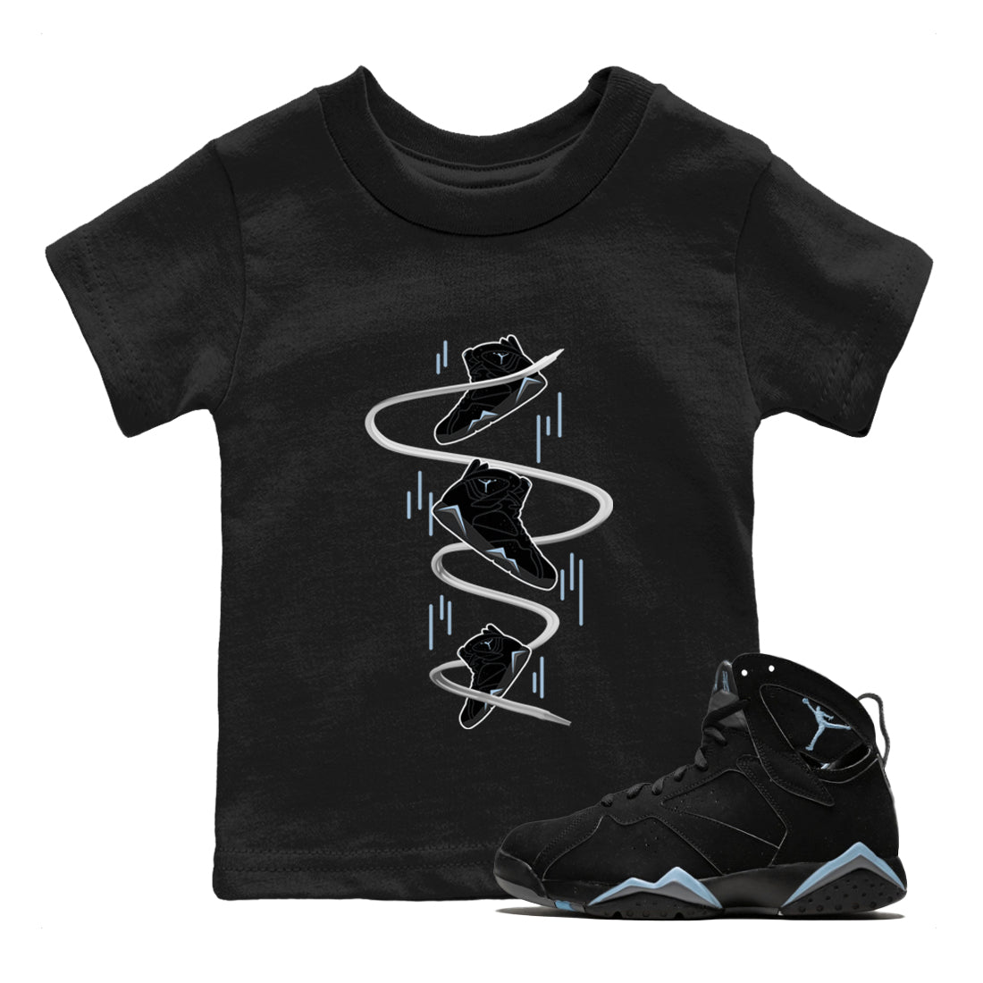 Air Jordan 7 Chambray Sneaker Match Tees Sneaker Drop Sneaker Tees AJ7 Chambray Sneaker Release Tees Kids Shirts Black 1