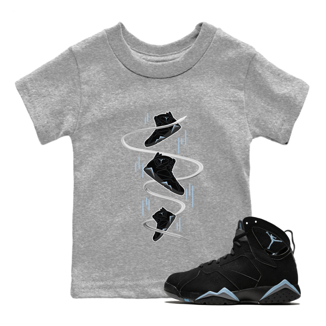 Air Jordan 7 Chambray Sneaker Match Tees Sneaker Drop Sneaker Tees AJ7 Chambray Sneaker Release Tees Kids Shirts Heather Grey 1