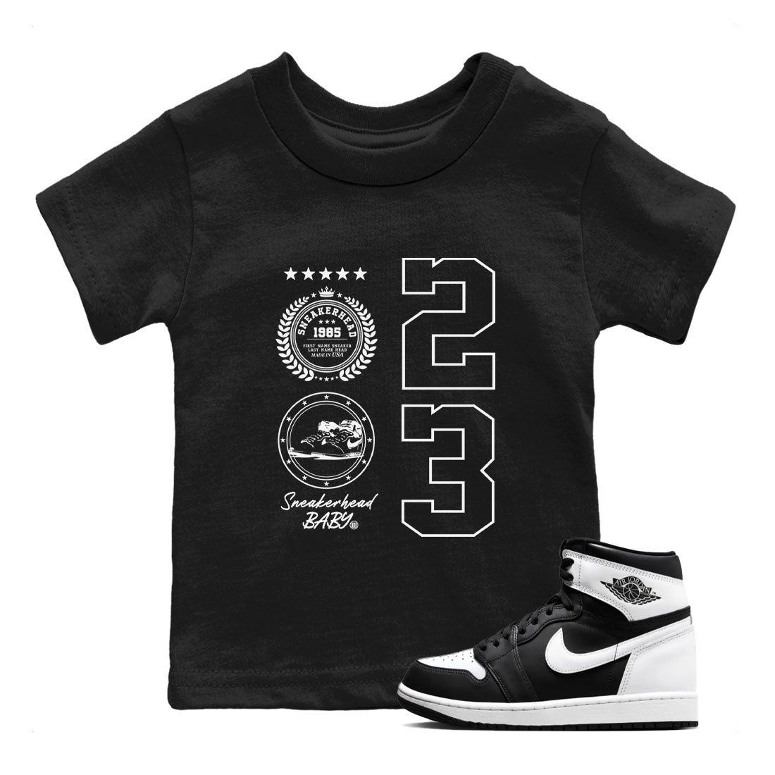 Air Jordan 1 High OG Black White shirt to match jordans streetwear brand Sneaker Emblem sneaker tees 1s Black White Drip Gear Zone baby toddler Black 1 cotton Shirt