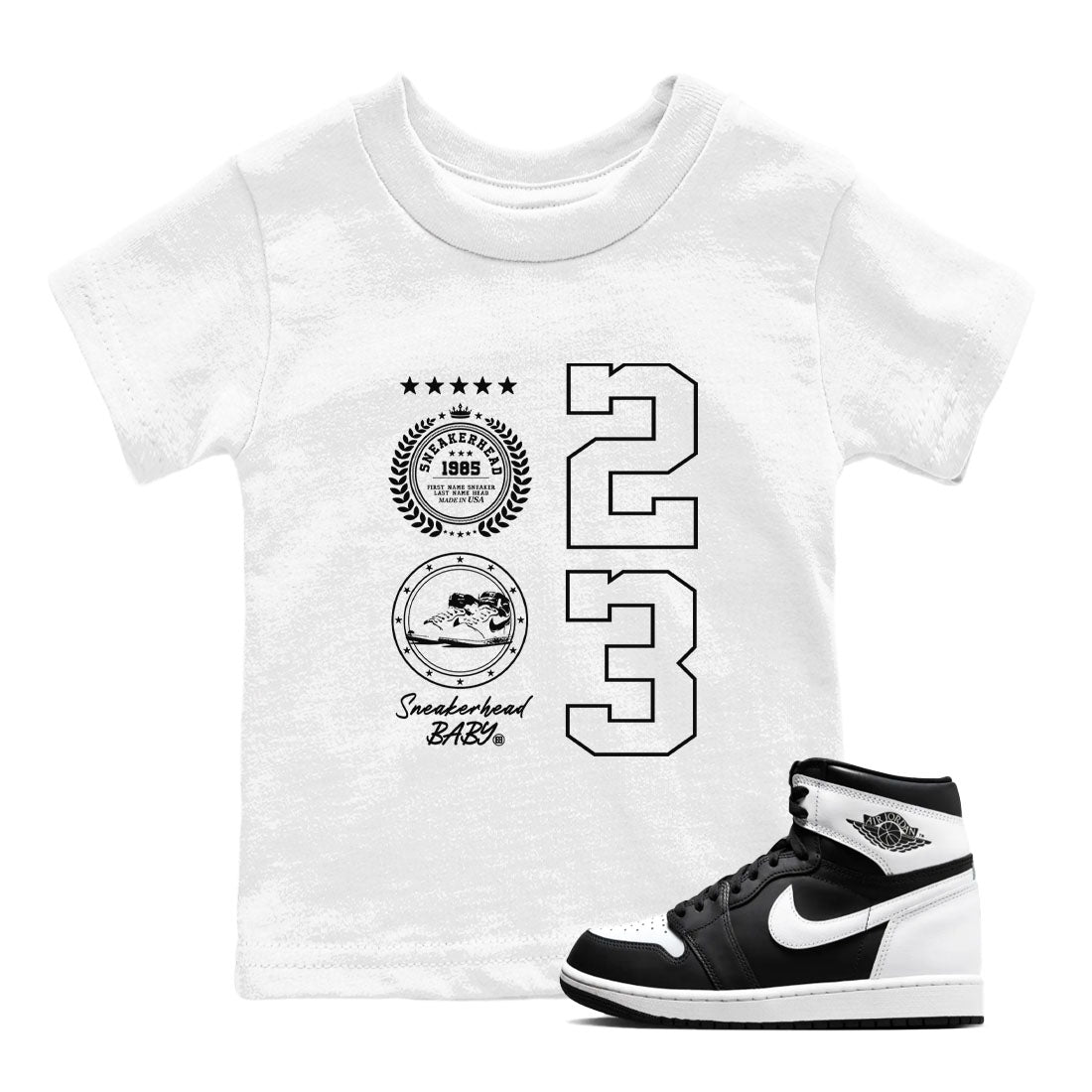 Air Jordan 1 High OG Black White shirt to match jordans streetwear brand Sneaker Emblem sneaker tees 1s Black White Drip Gear Zone baby toddler White 1 cotton Shirt