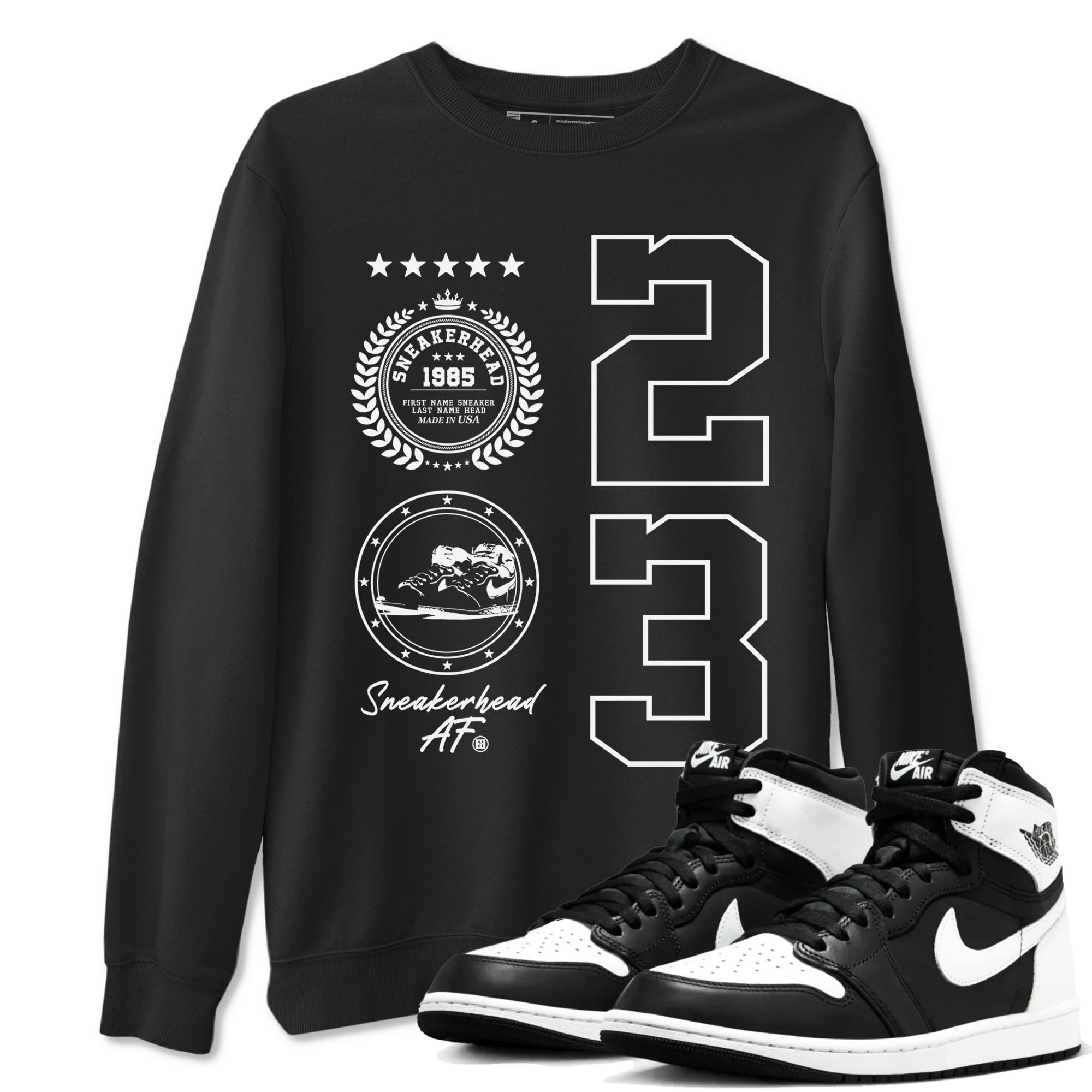 Air Jordan 1 High OG Black White shirt to match jordans streetwear brand Sneaker Emblem sneaker tees 1s Black White Drip Gear Zone unisex cotton Black 1 crew neck shirt