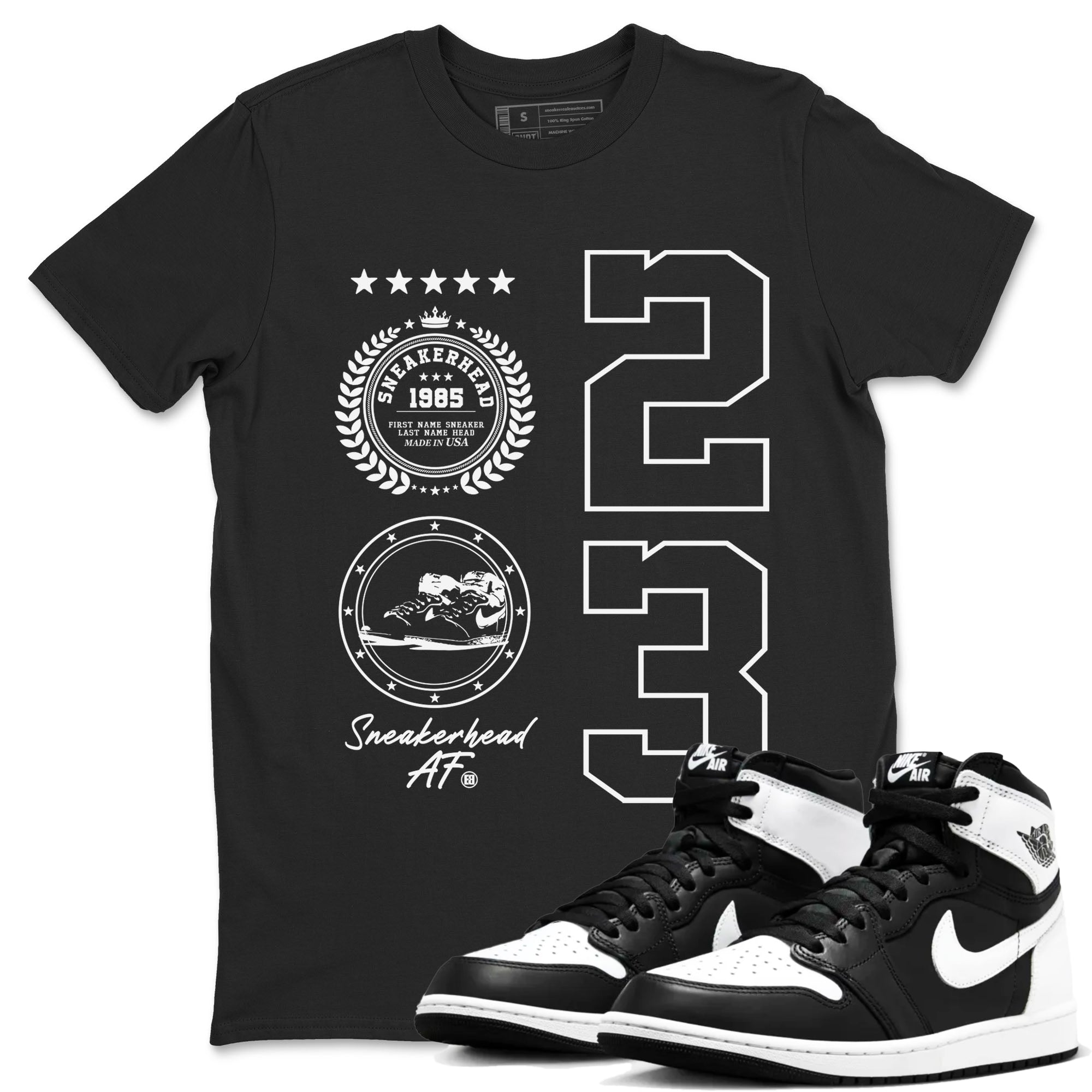 Air Jordan 1 High OG Black White shirt to match jordans streetwear brand Sneaker Emblem sneaker tees 1s Black White Drip Gear Zone unisex cotton Black 1 crew neck shirt