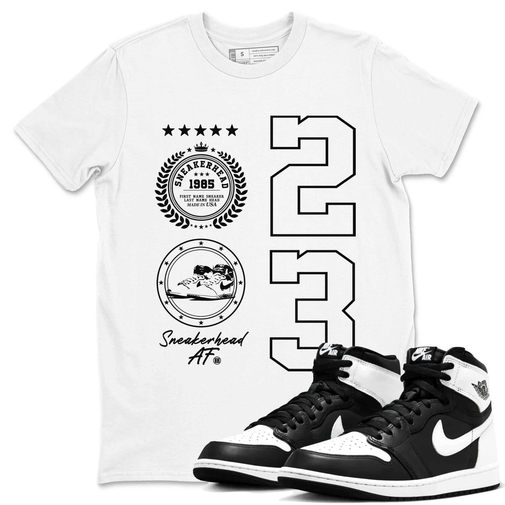 Air Jordan 1 High OG Black White shirt to match jordans streetwear brand Sneaker Emblem sneaker tees 1s Black White Drip Gear Zone unisex cotton White 1 crew neck shirt