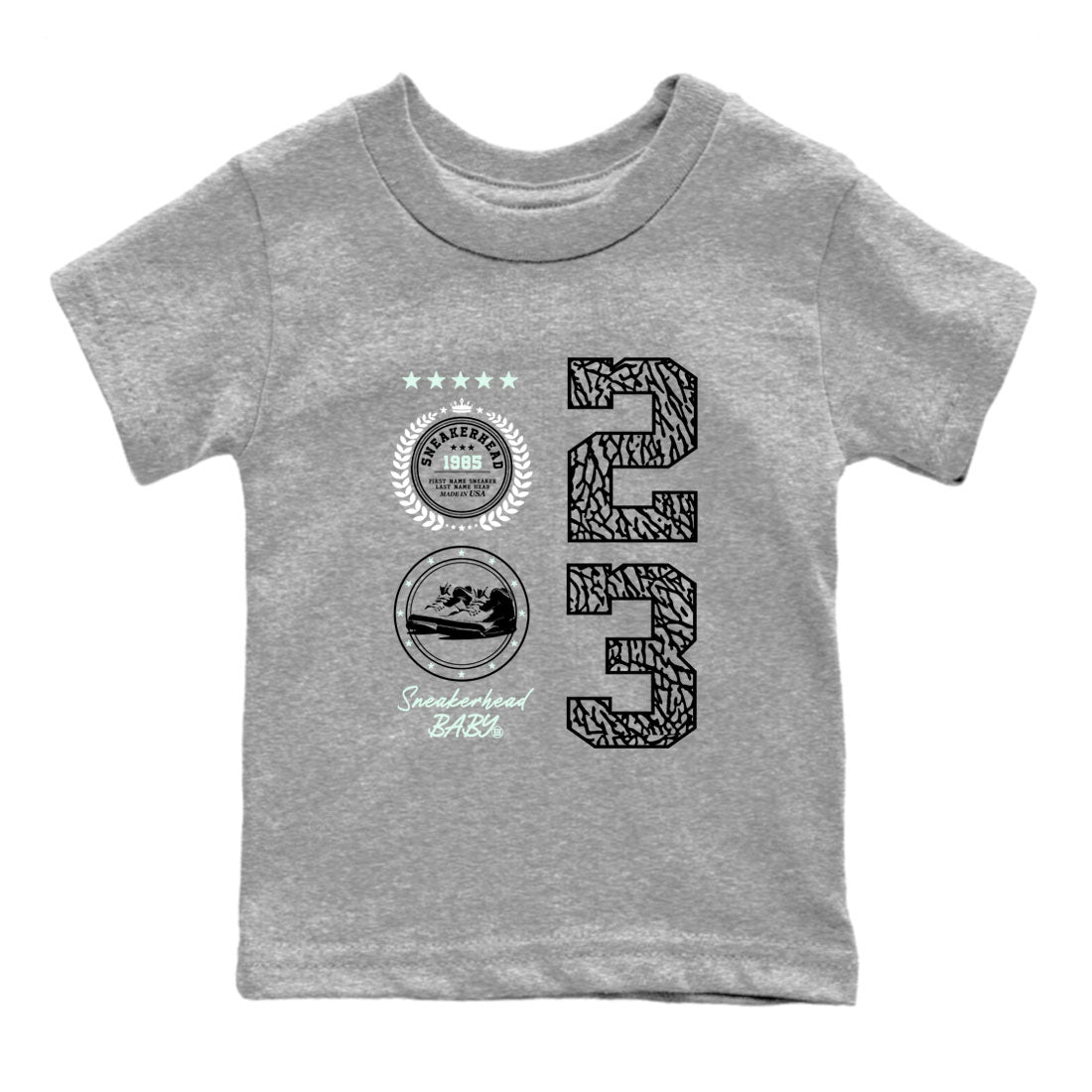 3s Green Glow shirt to match jordans Sneaker Emblem sneaker tees Air Jordan 3 Green Glow Drip Gear Zone baby toddler Heather Grey 2 cotton Shirt