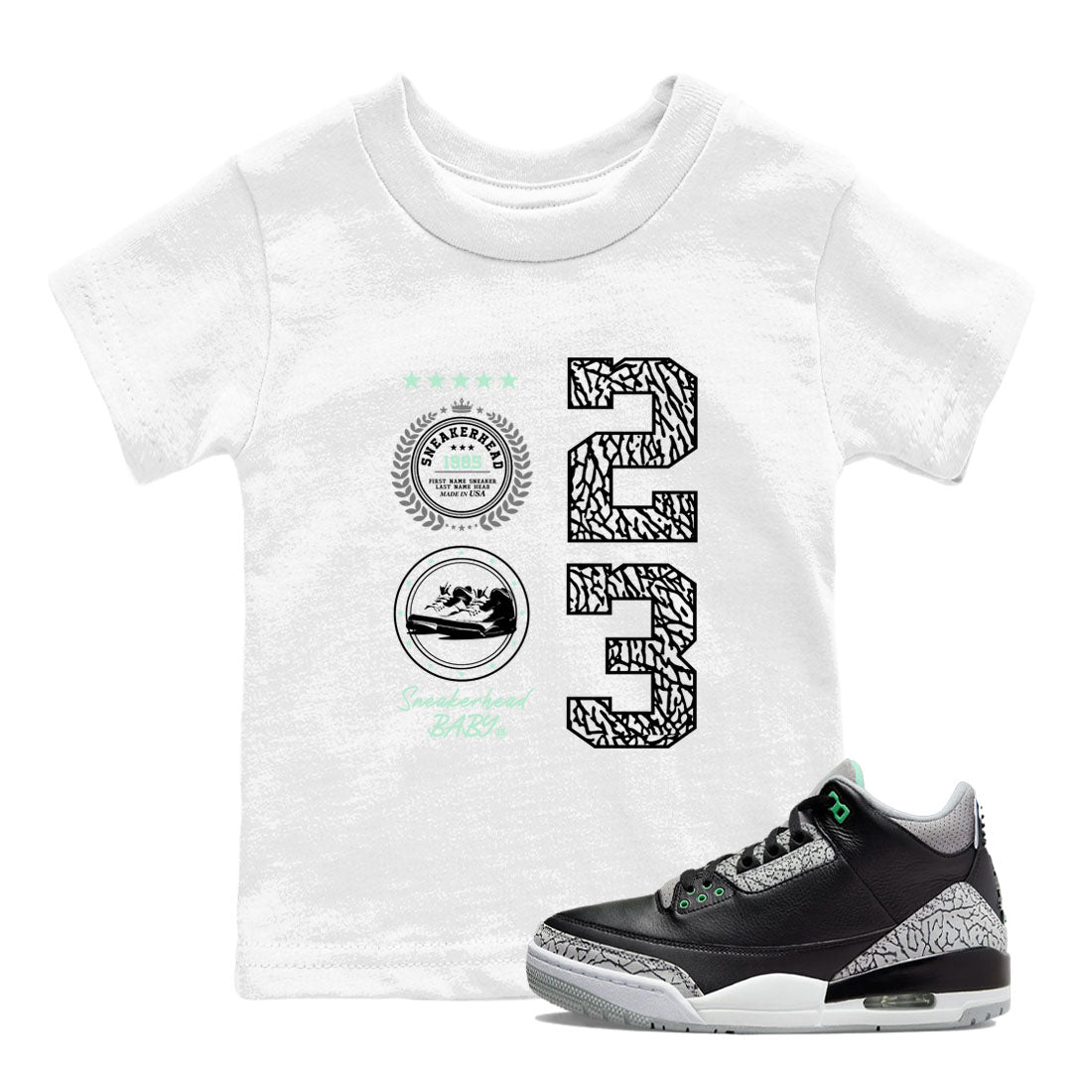 3s Green Glow shirt to match jordans Sneaker Emblem sneaker tees Air Jordan 3 Green Glow Drip Gear Zone baby toddler White 1 cotton Shirt