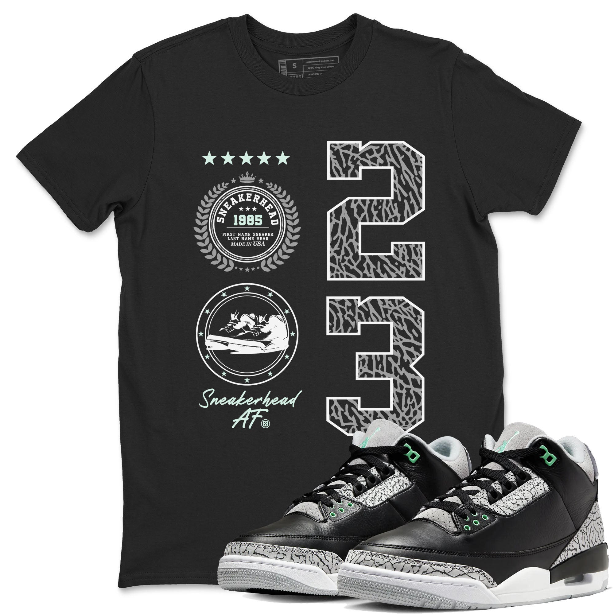 3s Green Glow shirt to match jordans Sneaker Emblem sneaker tees Air Jordan 3 Green Glow Drip Gear Zone unisex cotton Black 1 crew neck shirt